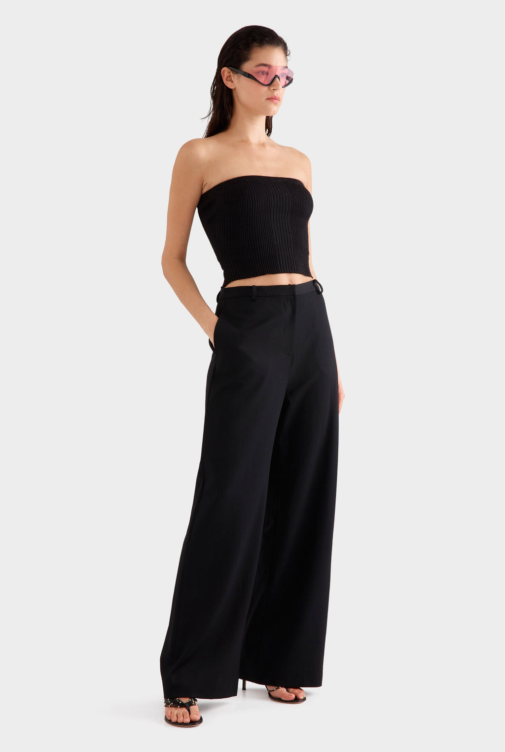 Wide Leg Wool Pant - Black
