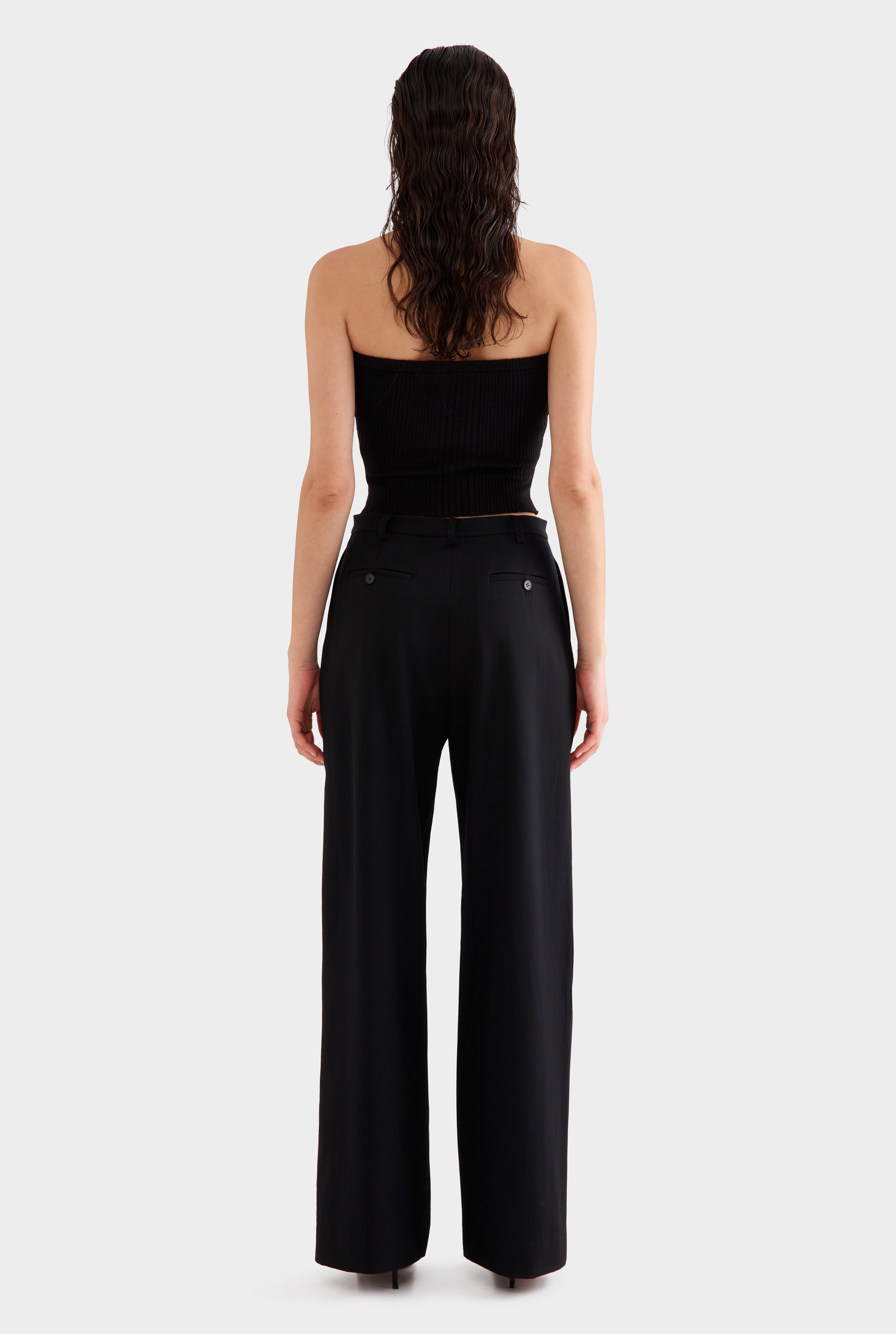 Wide Leg Wool Pant - Black