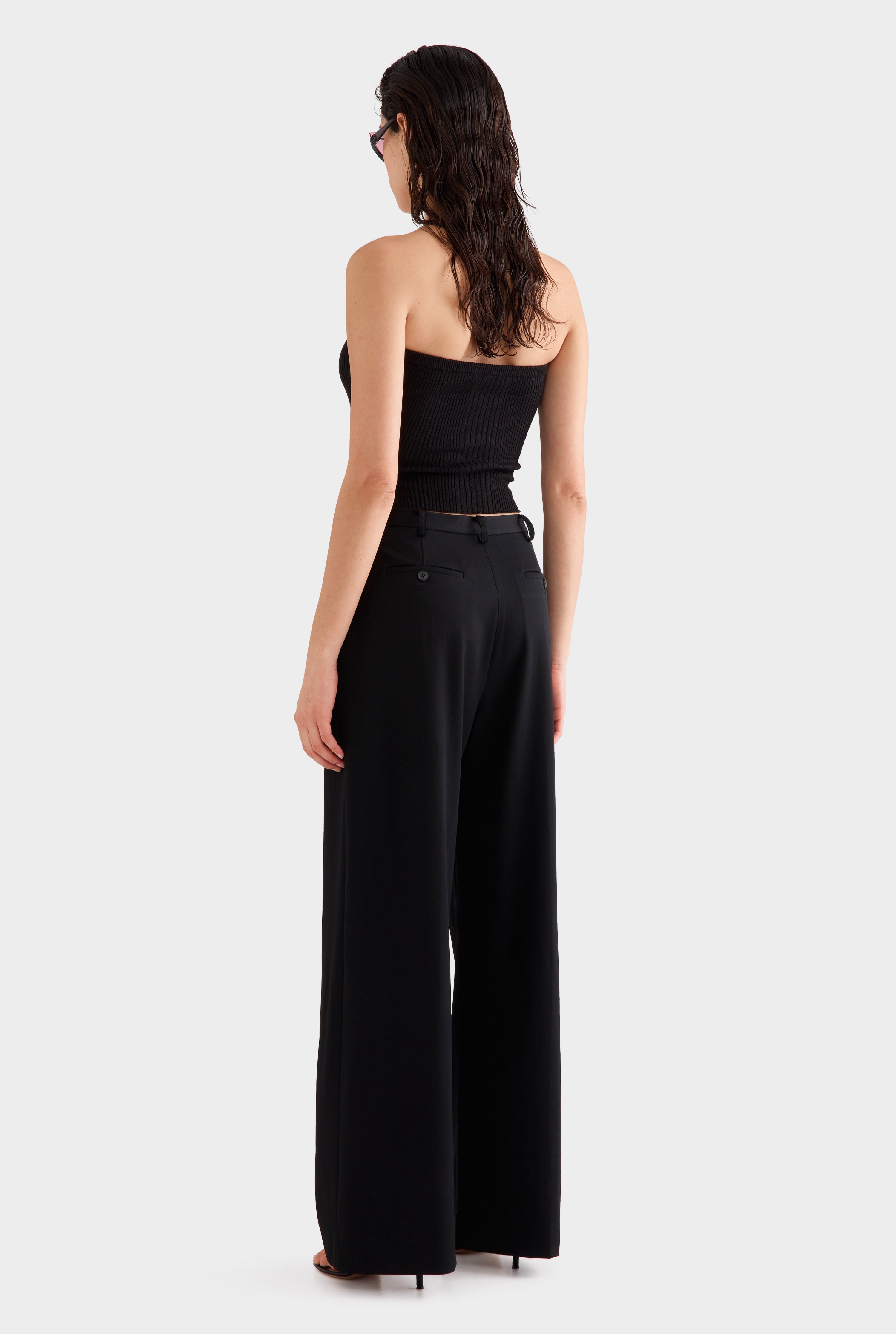 Wide Leg Wool Pant - Black