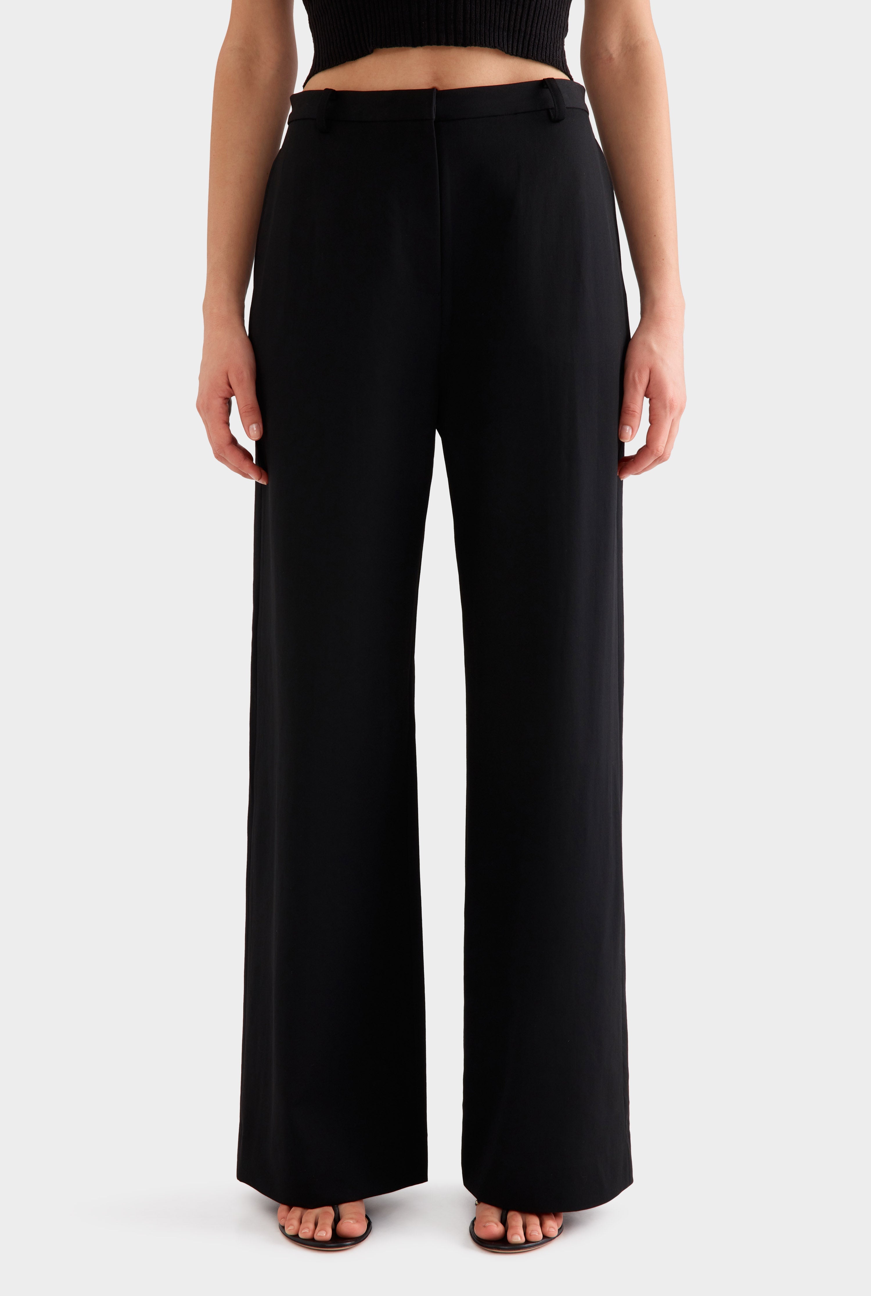 Wide Leg Wool Pant - Black