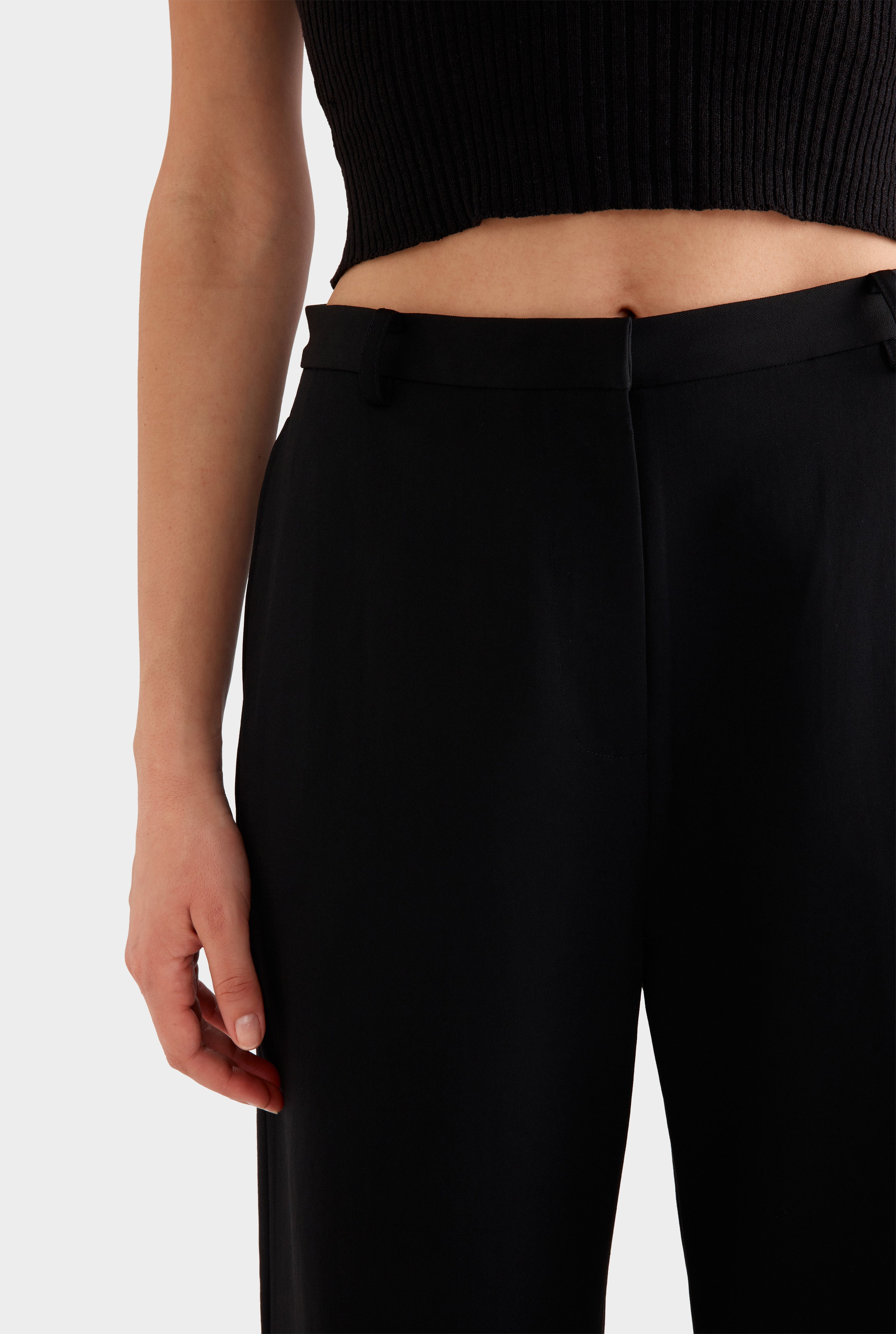 Wide Leg Wool Pant - Black