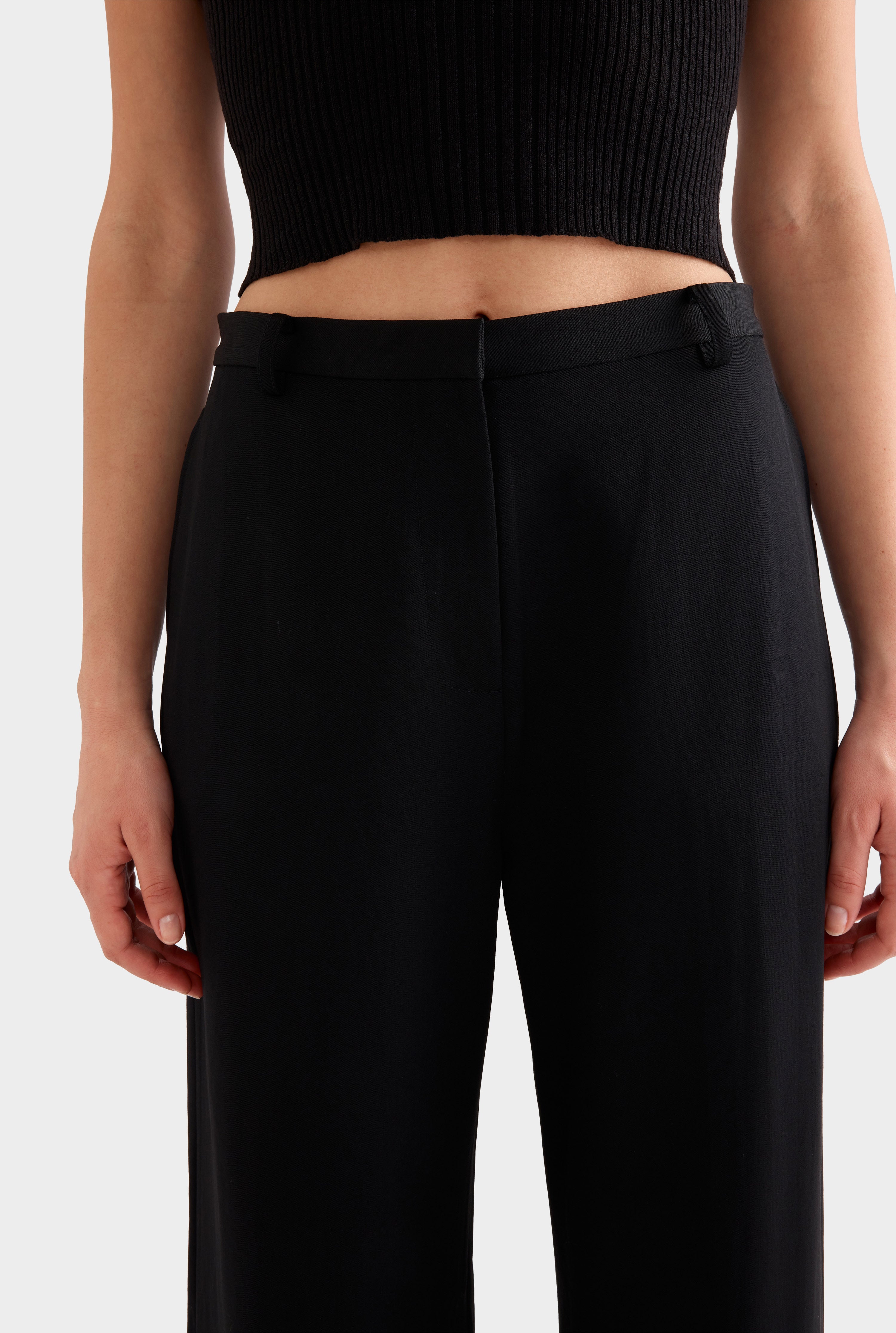 Wide Leg Wool Pant - Black
