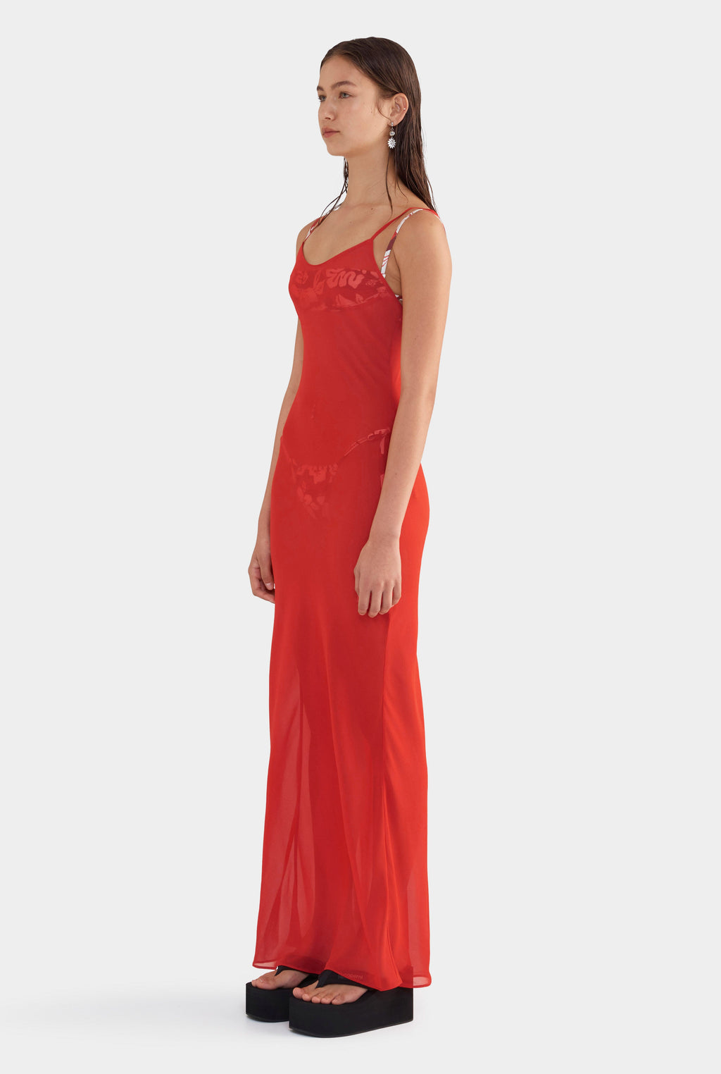 strapless open back dress Elena Dawson Red Silk Satin Light Rope Slip Dress – IfSohoNewYork main image 1