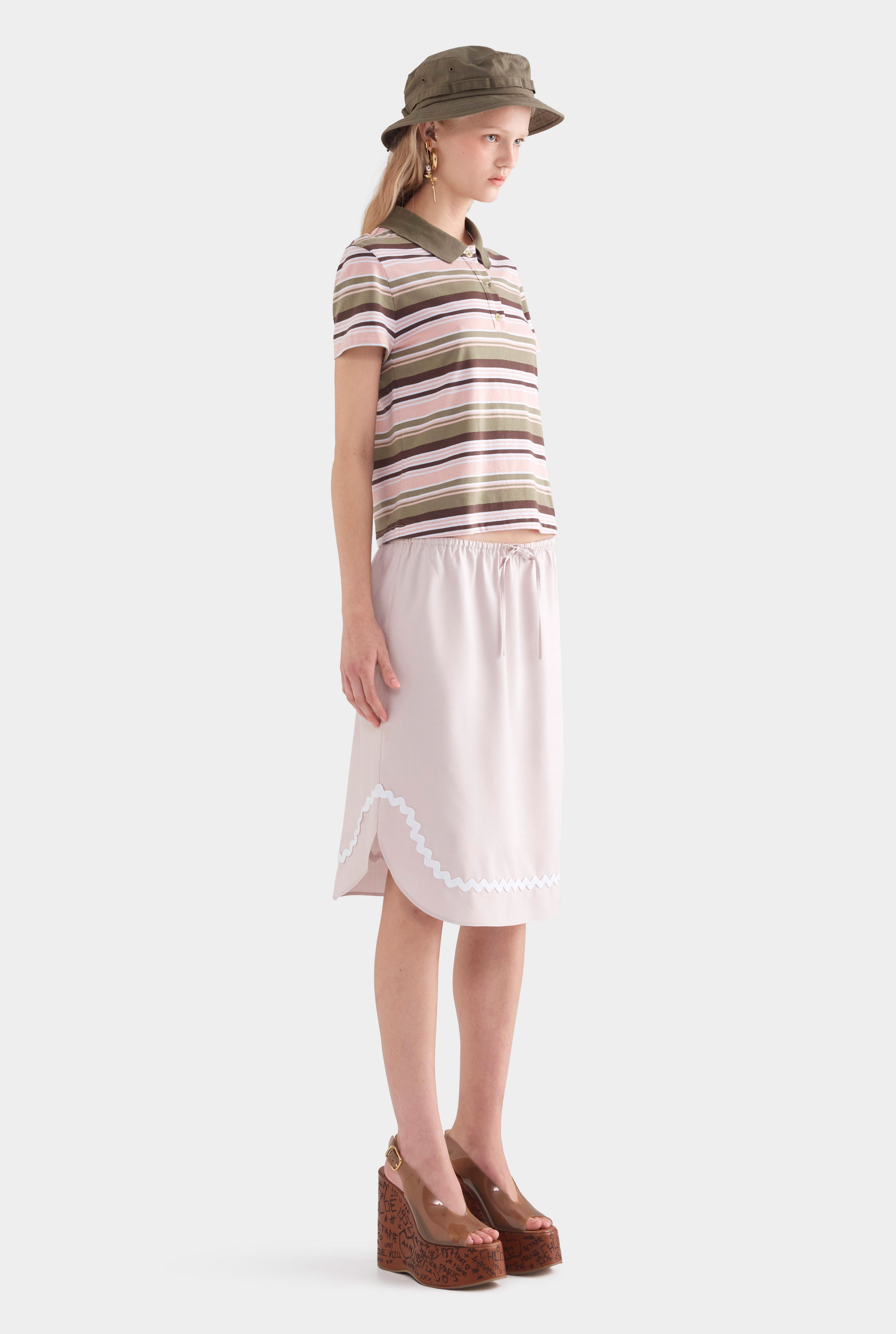 Short Sleeve Striped Jersey Polo - Sage/Clay/White Stripe
