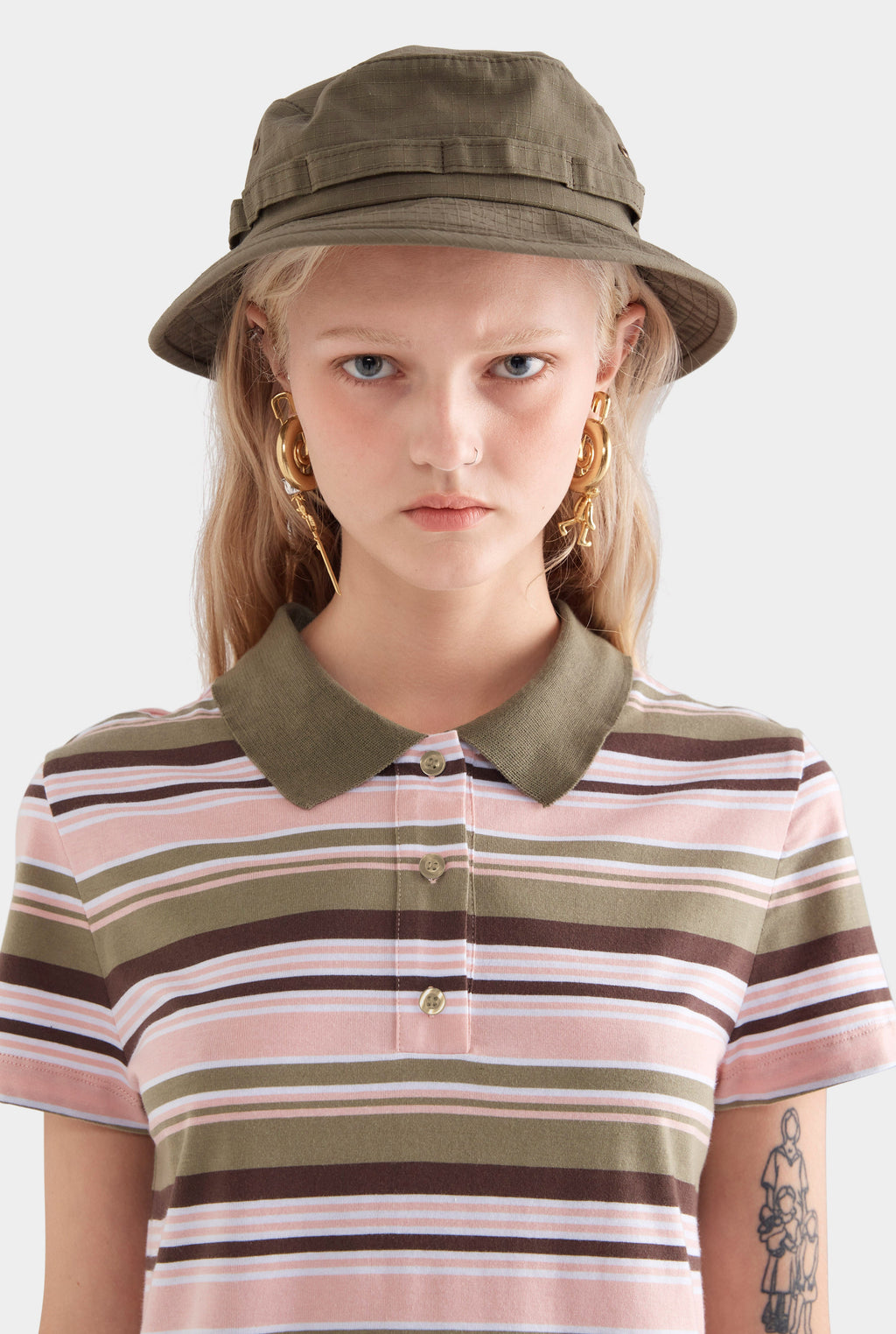 Short Sleeve Striped Jersey Polo - Sage/Clay/White Stripe