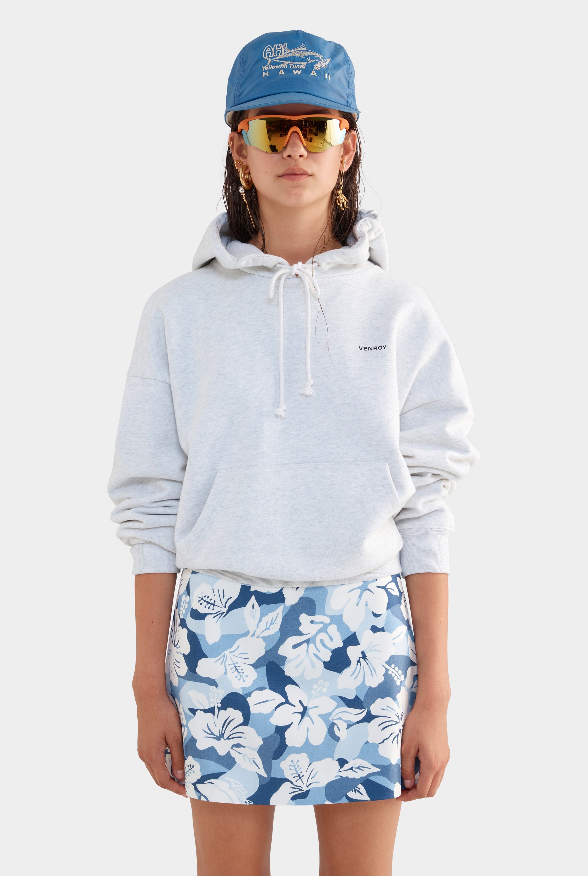 Silk Mini Skirt - Blue Hibiscus Camo