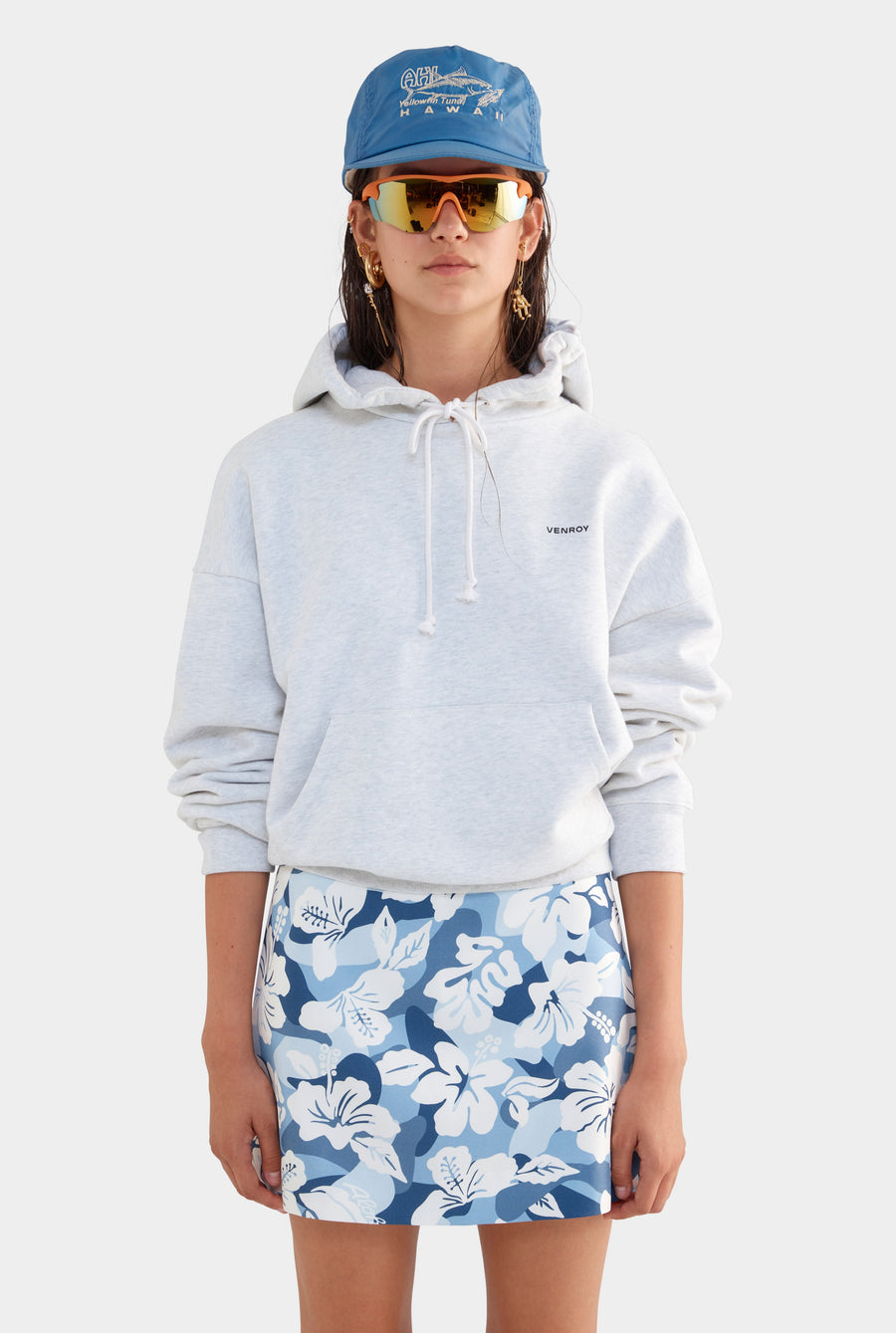 Silk Mini Skirt - Blue Hibiscus Camo