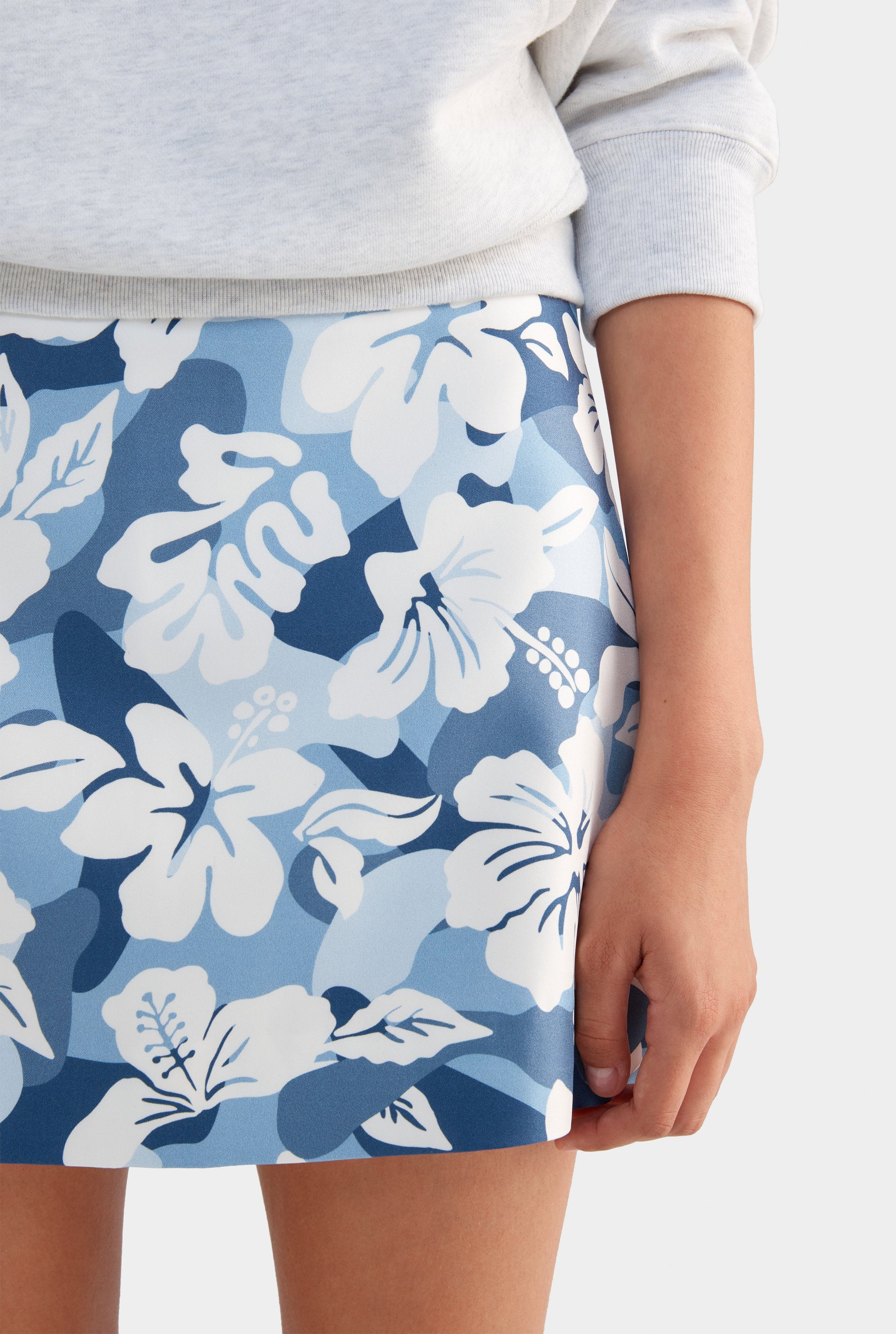 Silk Mini Skirt - Blue Hibiscus Camo