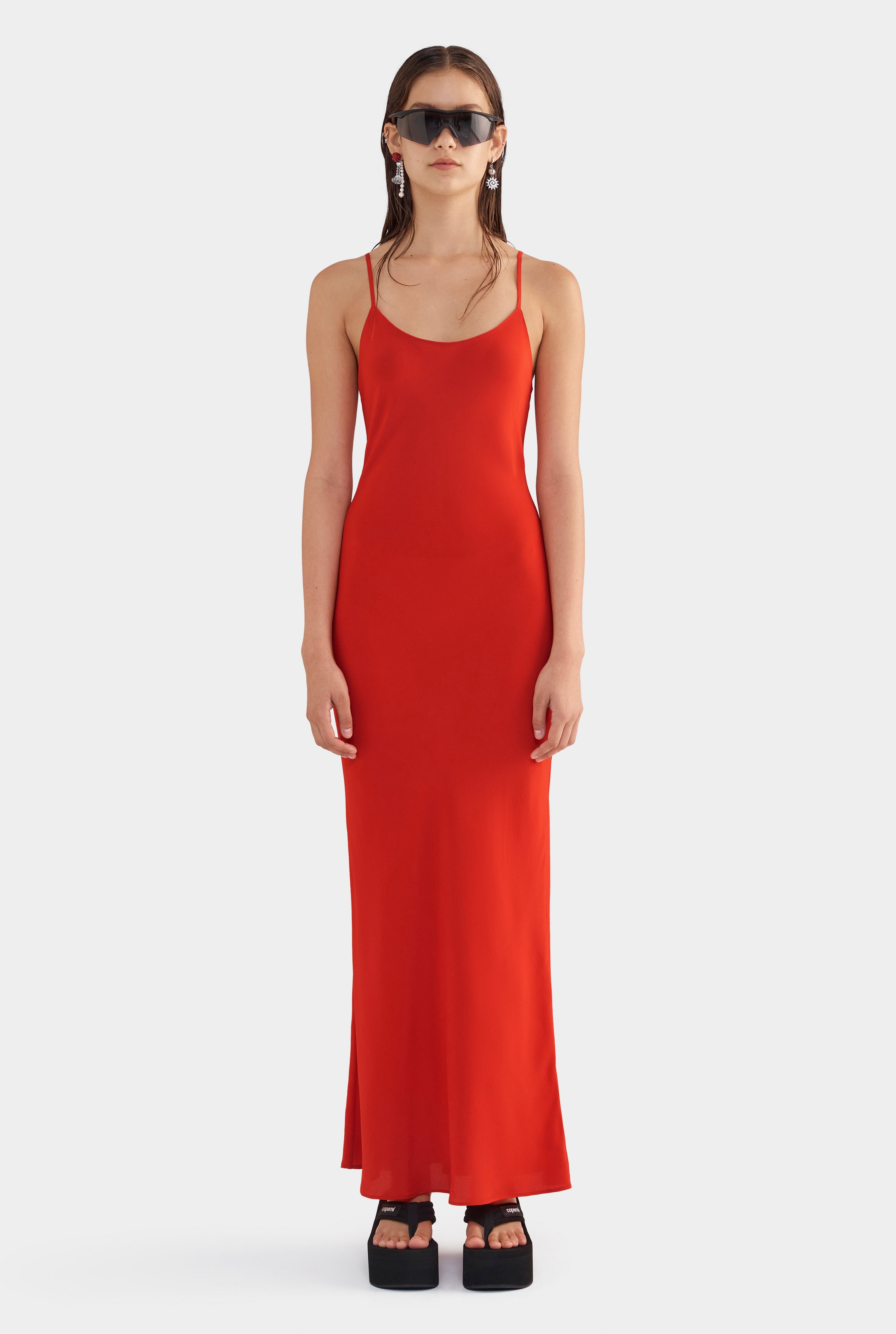 Silk Slip Dress - Red