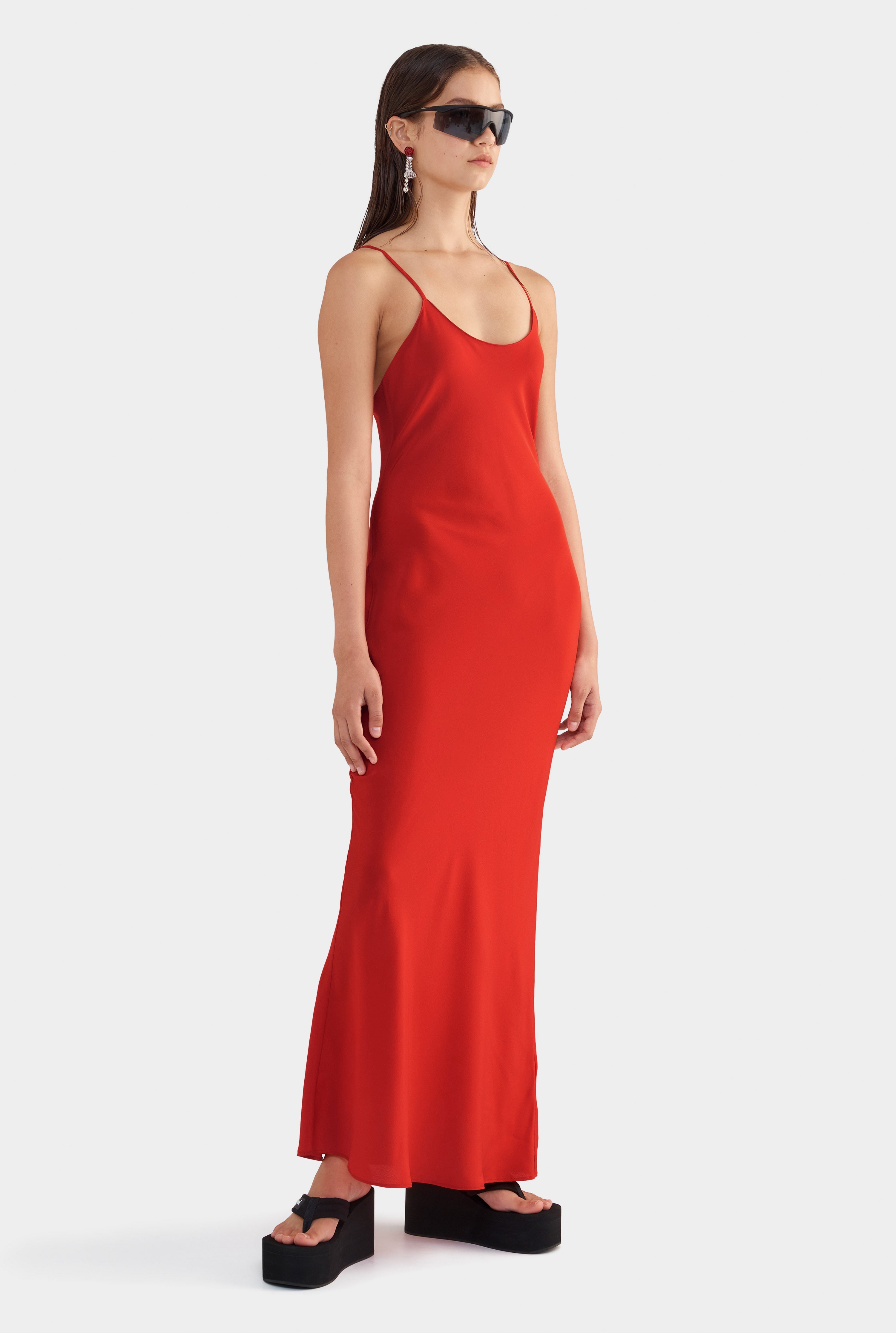Silk Slip Dress - Red