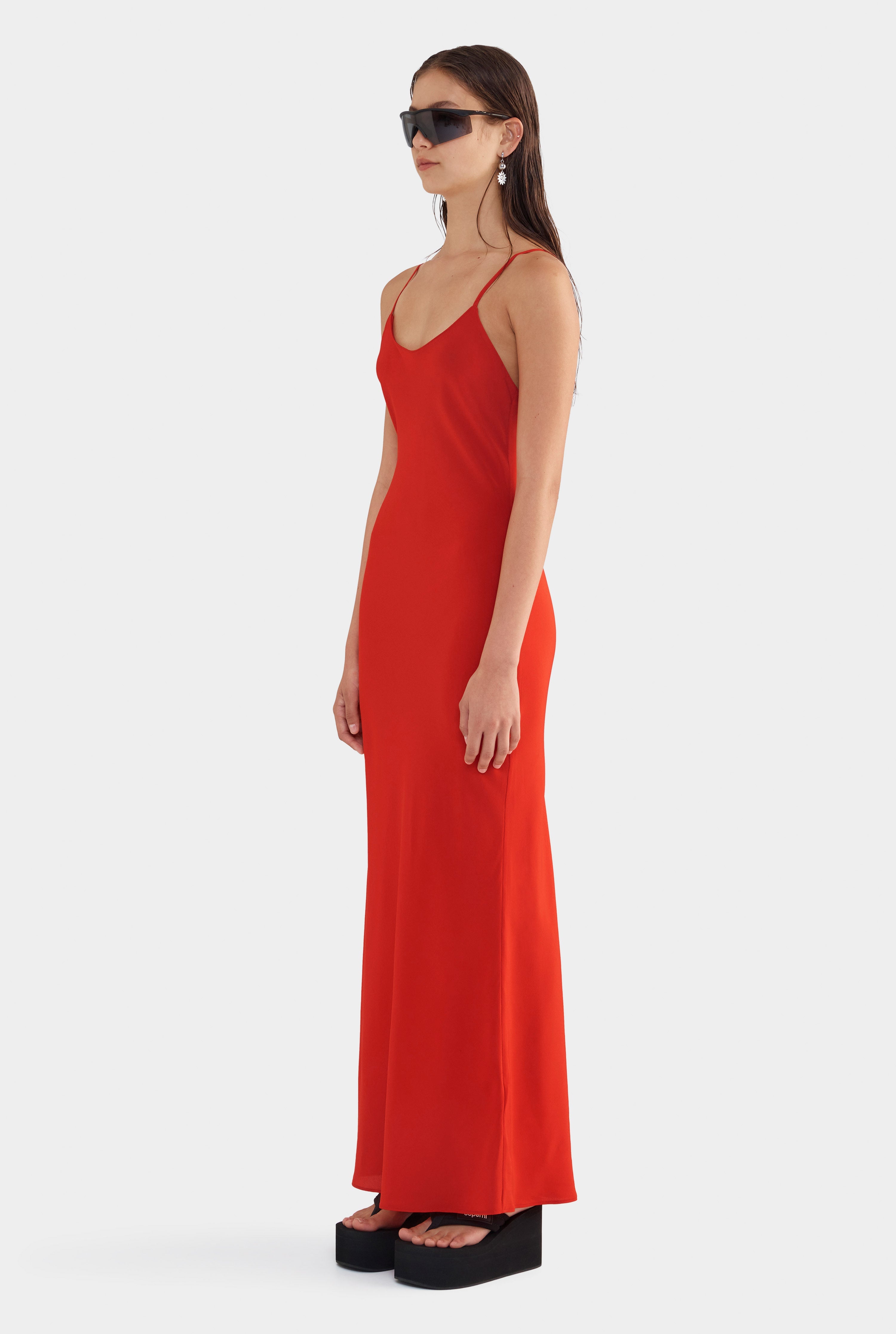 Silk Slip Dress - Red