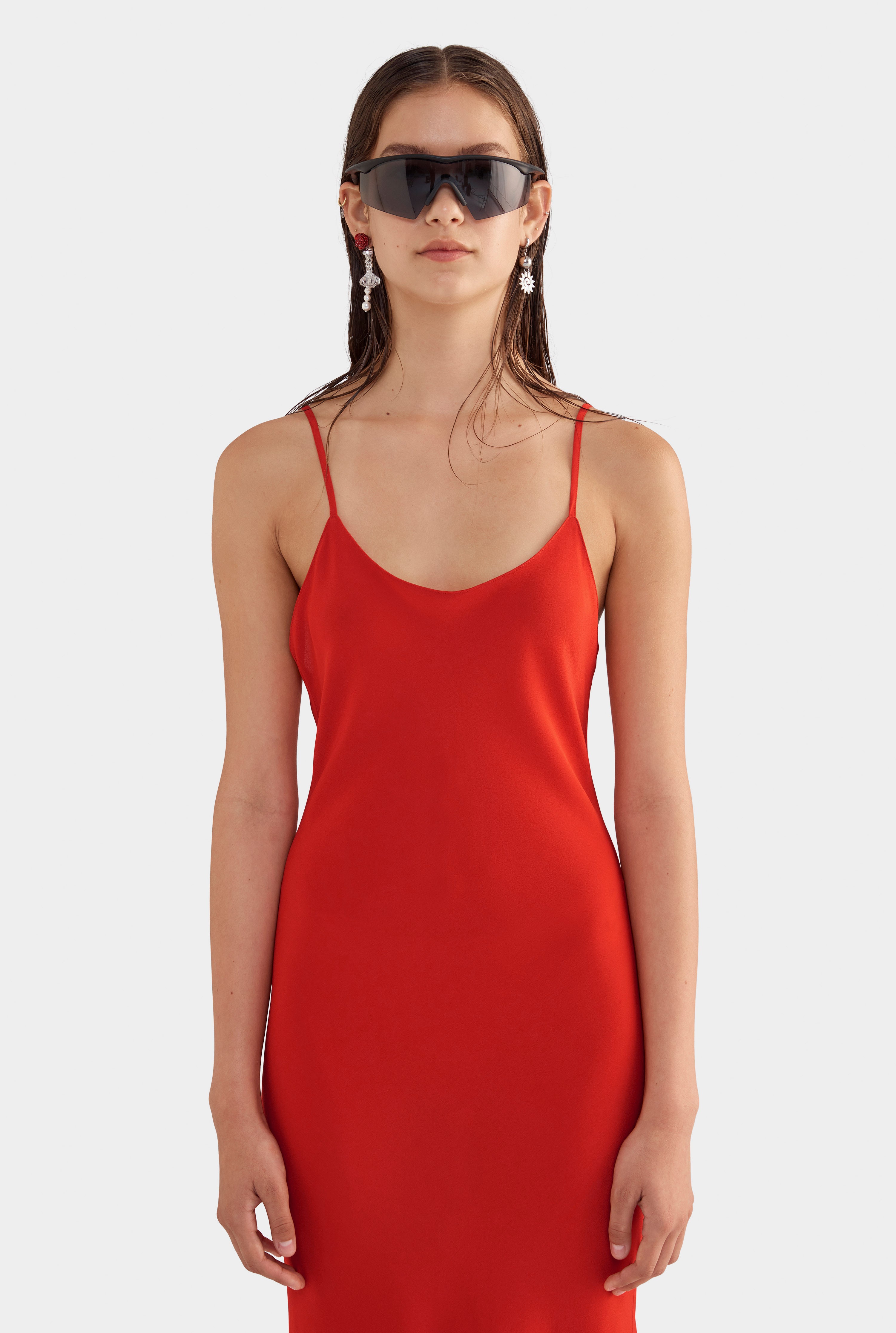 Silk Slip Dress - Red