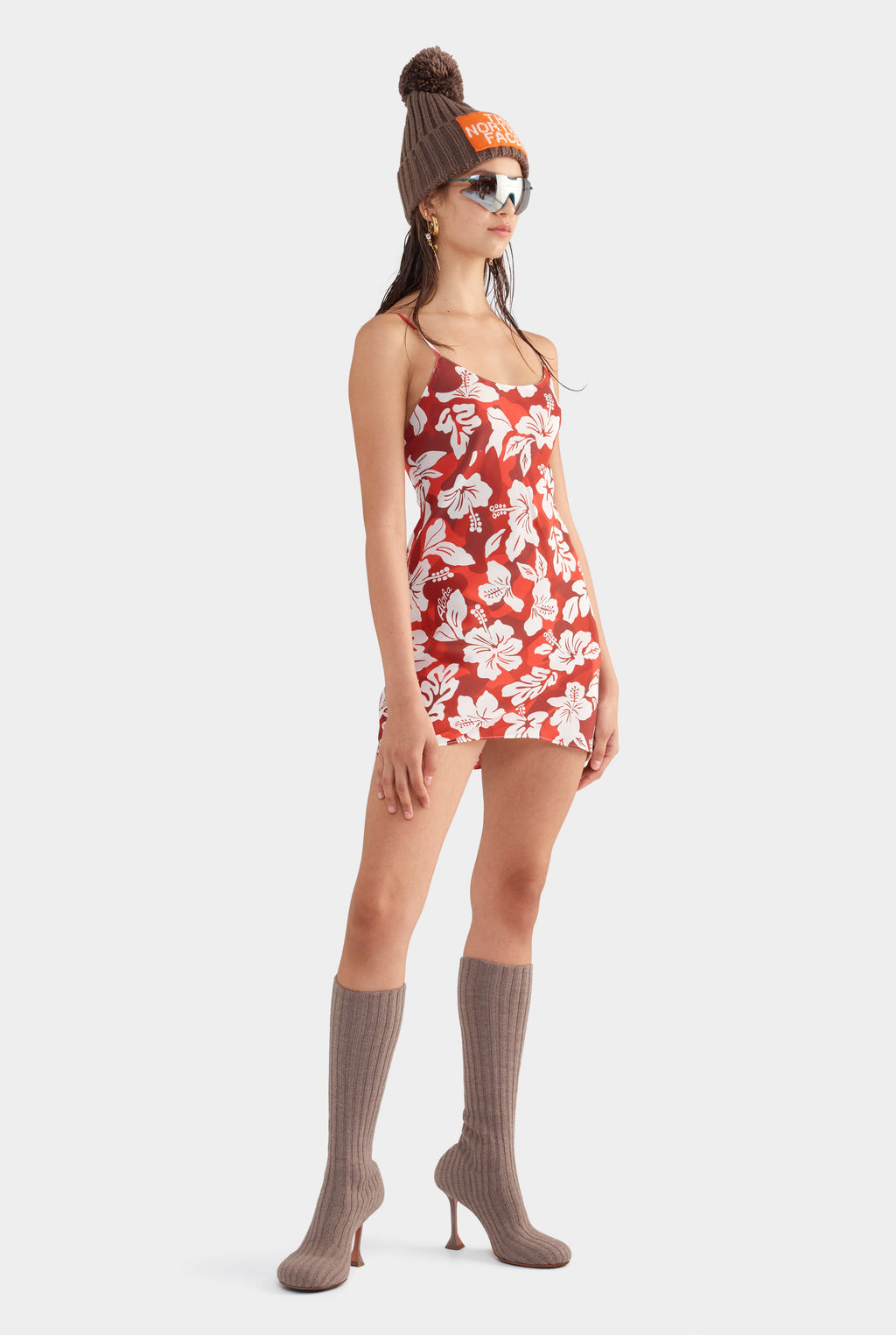 Silk Slip Mini Dress - Red Hibiscus Camo