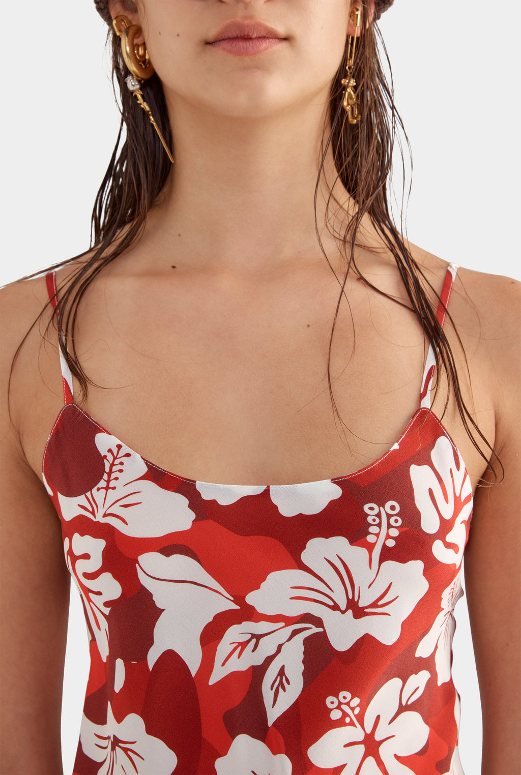 Silk Slip Mini Dress - Red Hibiscus Camo