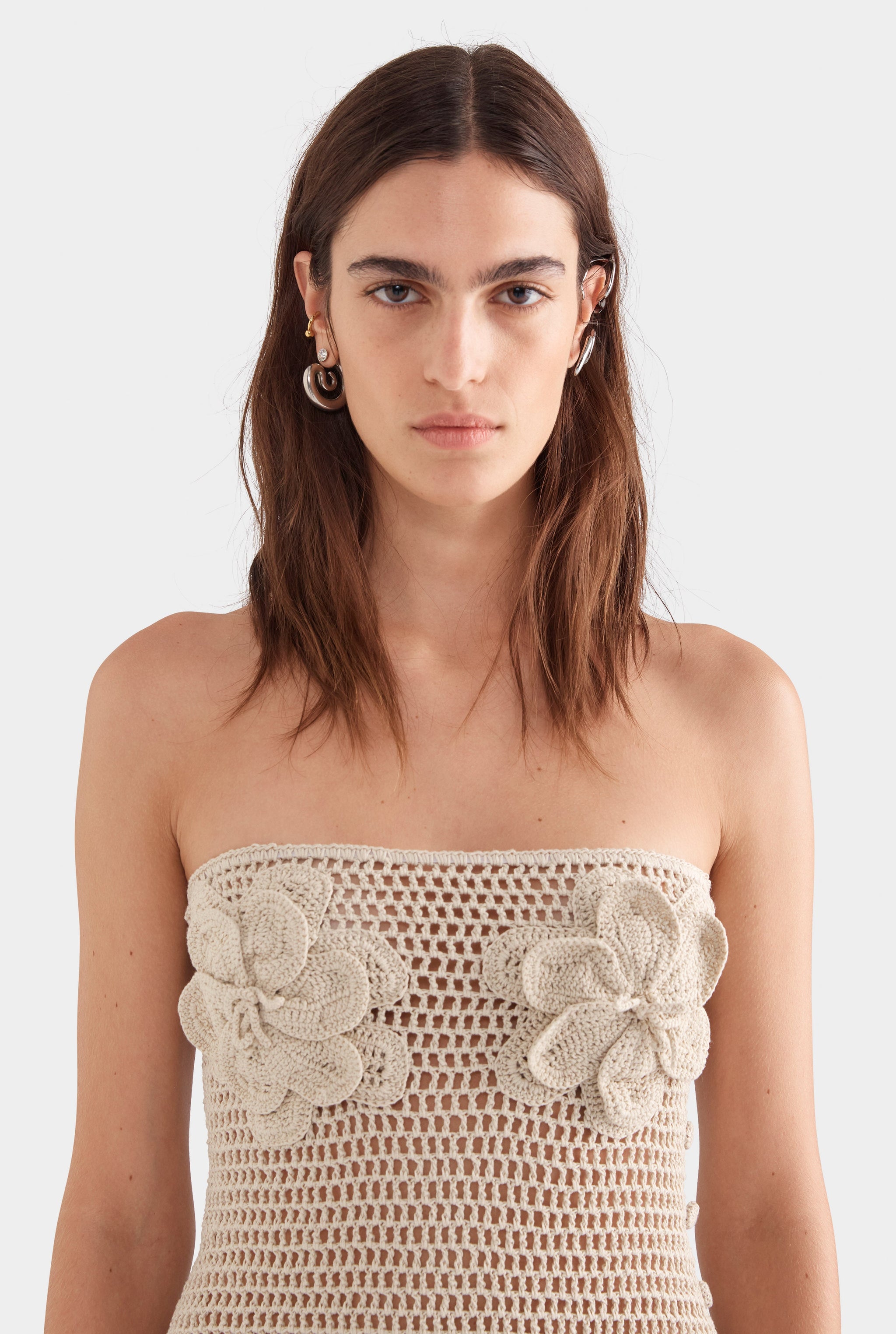 Womens Womens Womens Strapless Crochet Cotton Mini Dress in Natural