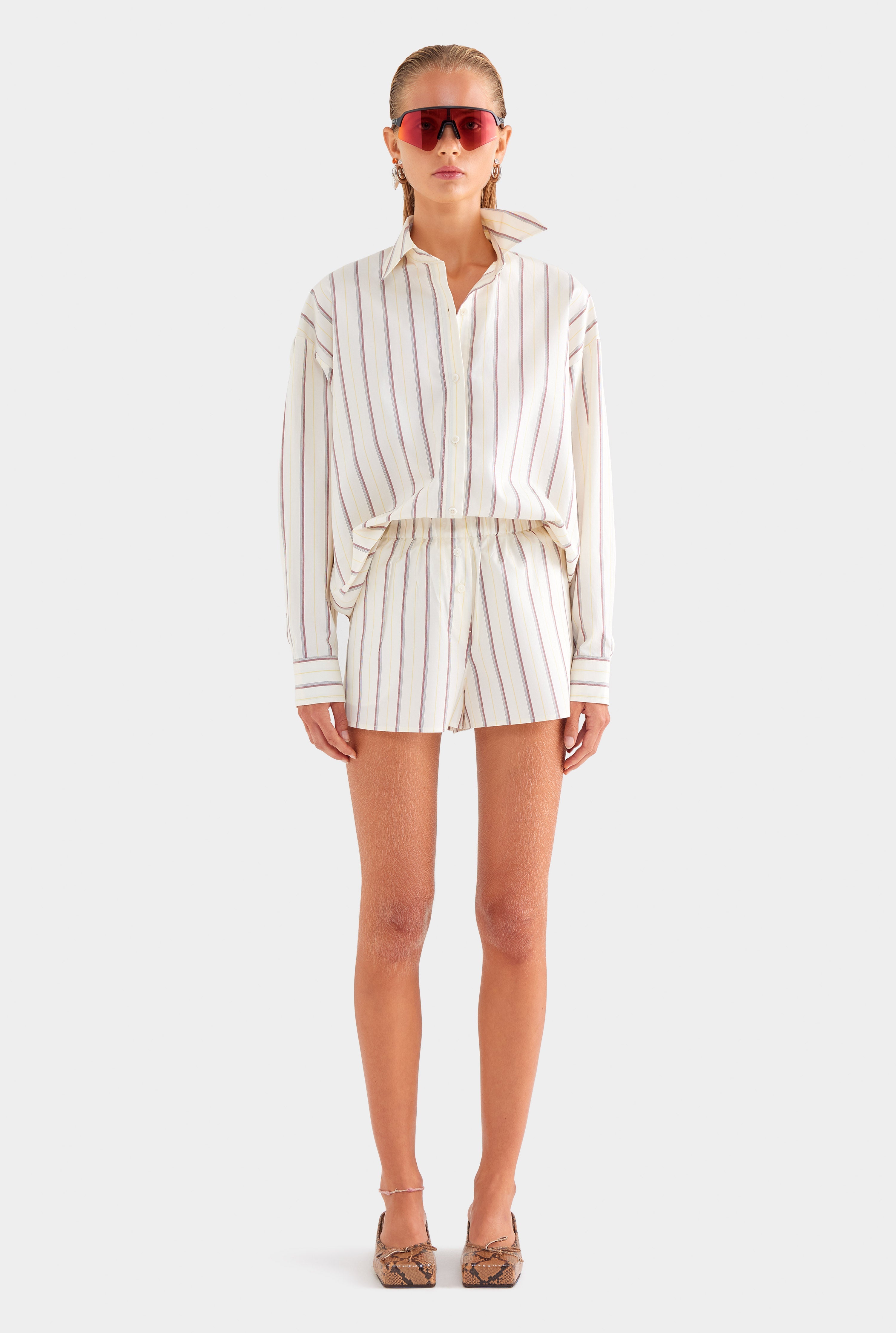 Striped Cotton Boxer Short - Cream/Mahogany Brown/Yellow Stripe