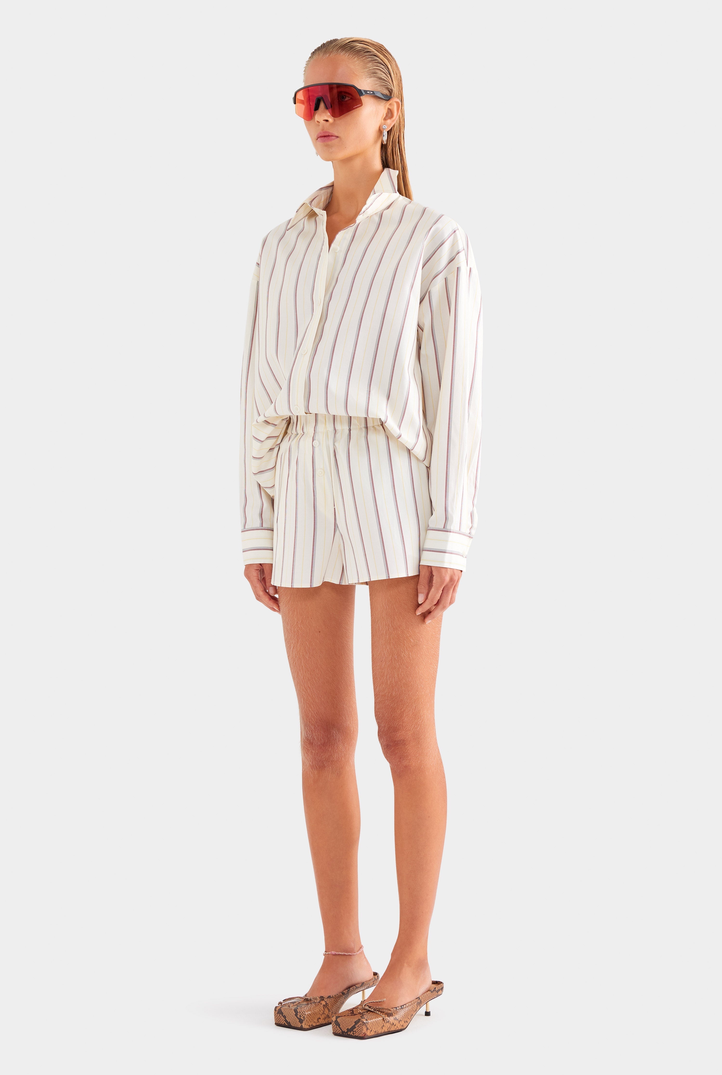 Striped Cotton Boxer Short - Cream/Mahogany Brown/Yellow Stripe