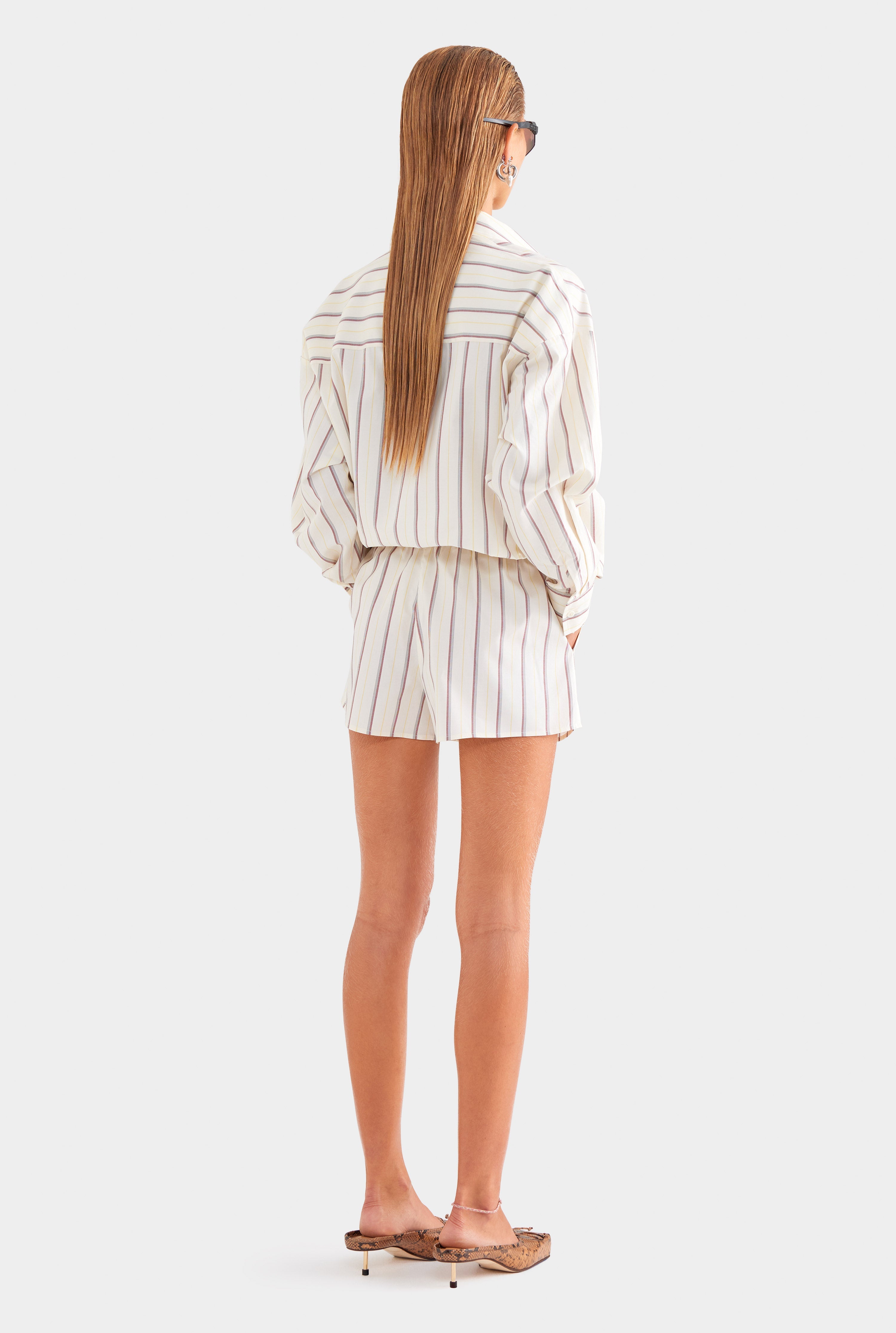 Striped Cotton Boxer Short - Cream/Mahogany Brown/Yellow Stripe