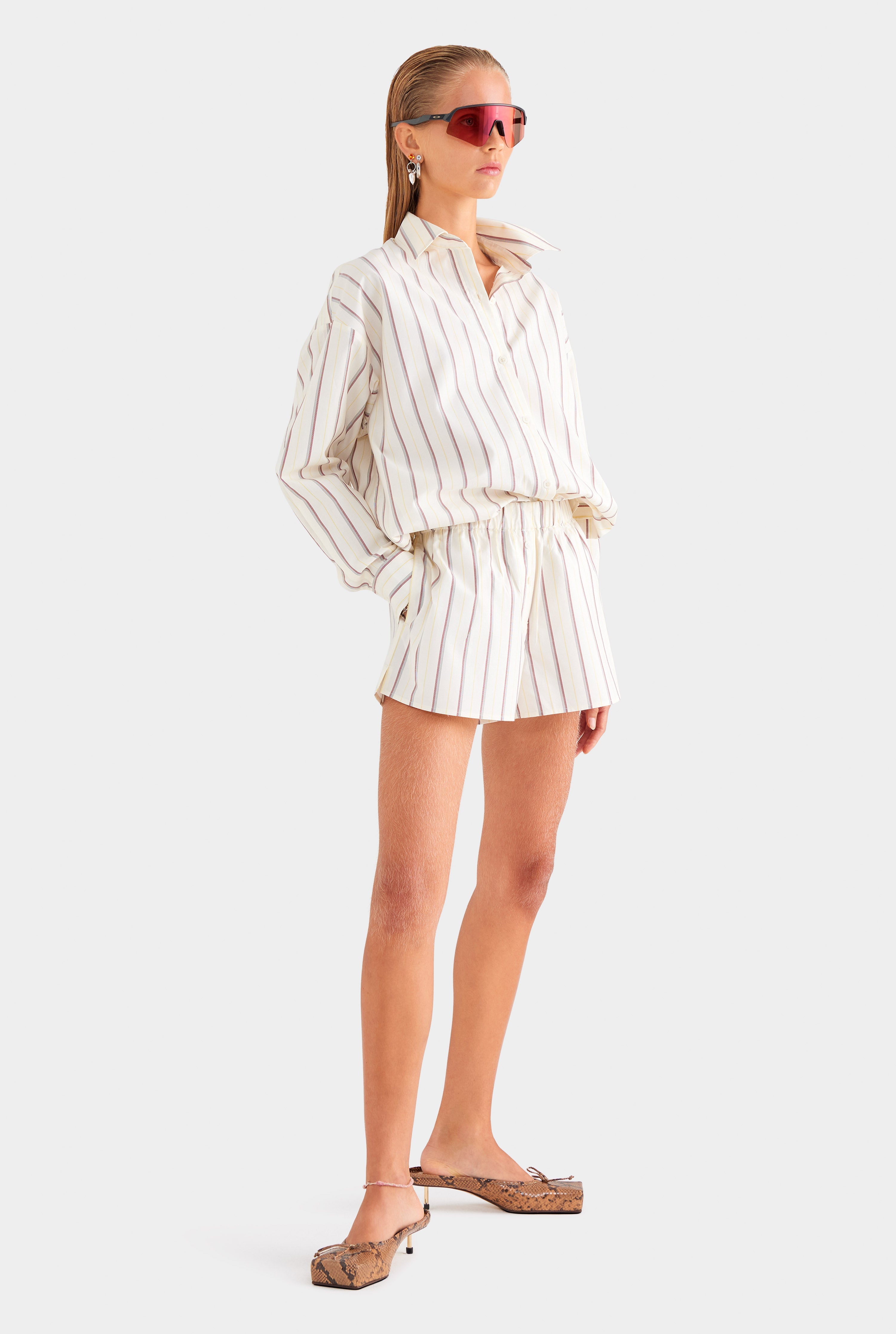 Striped Cotton Boxer Short - Cream/Mahogany Brown/Yellow Stripe