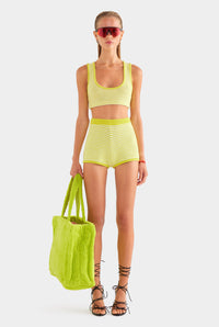 Striped Cotton Knit Short - Chartreuse/Off White Stripe