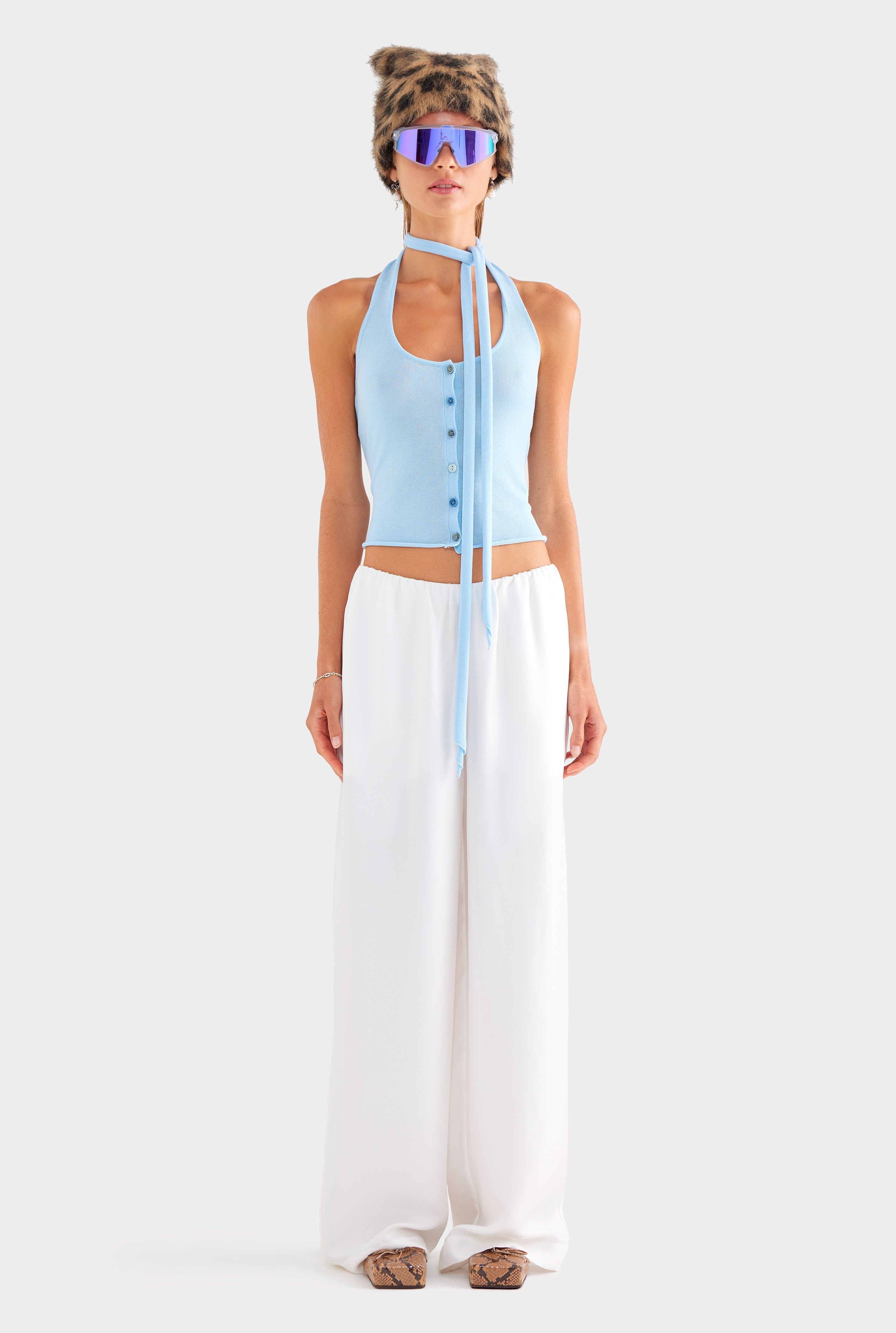 Tencel Scarf Halter Top - Powder Blue