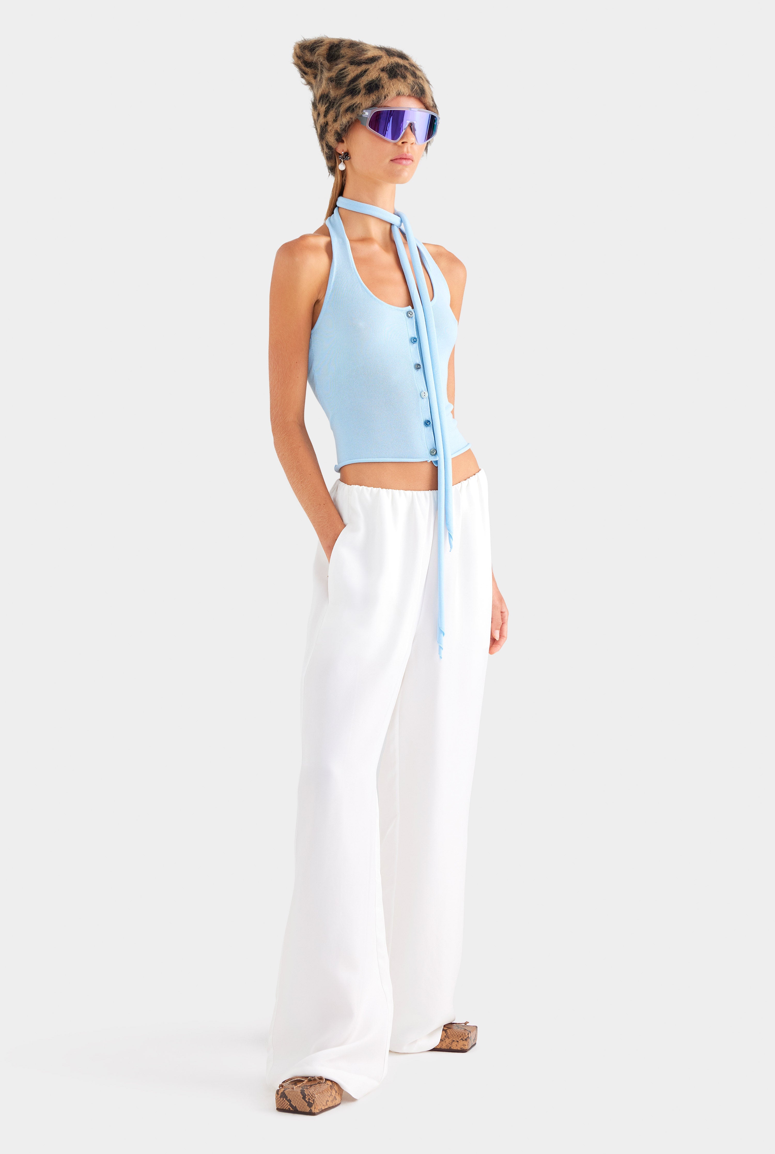 Tencel Scarf Halter Top - Powder Blue