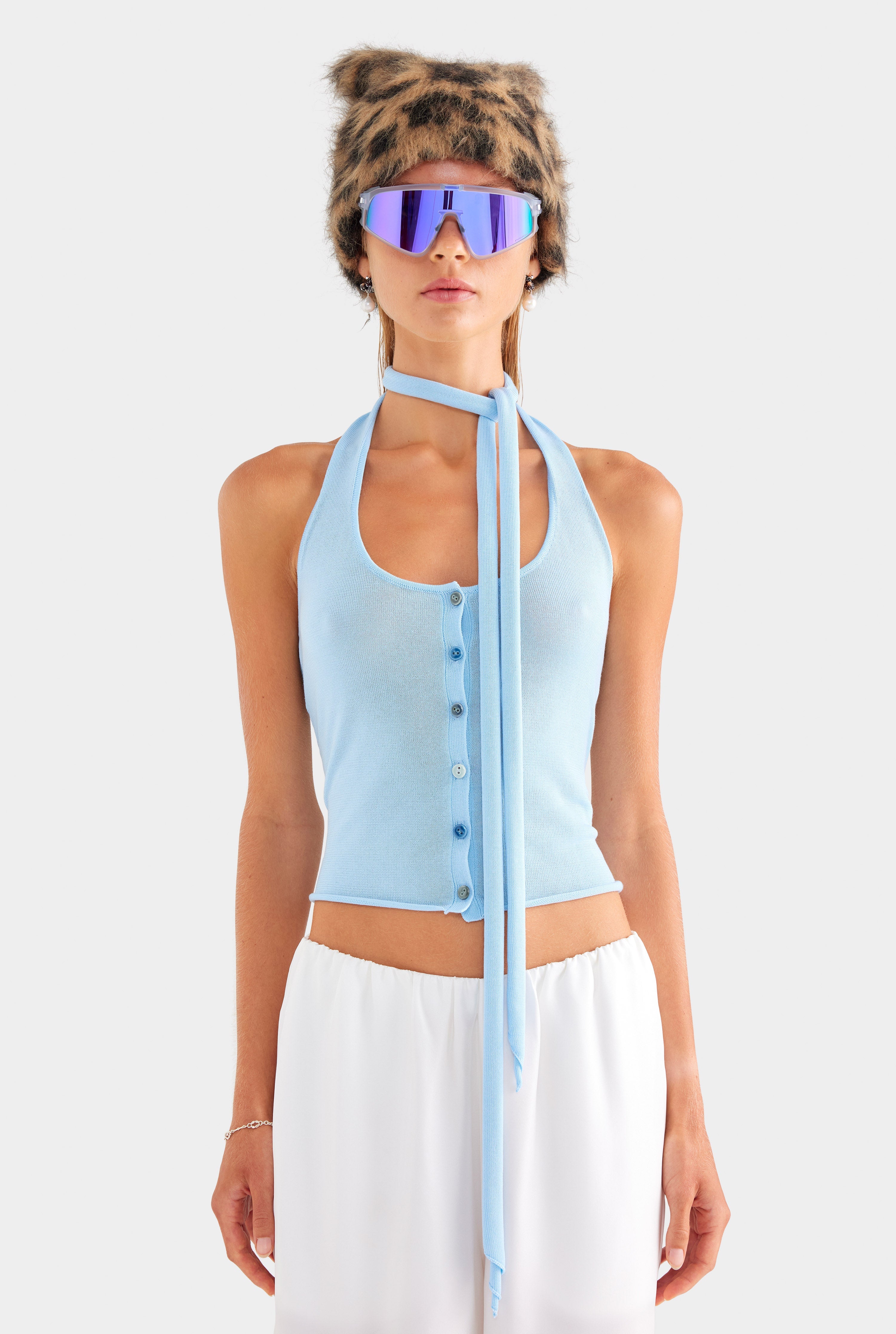 Tencel Scarf Halter Top - Powder Blue