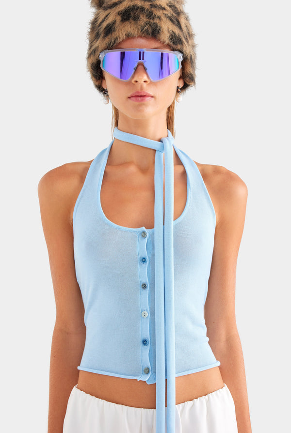 Tencel Scarf Halter Top - Powder Blue