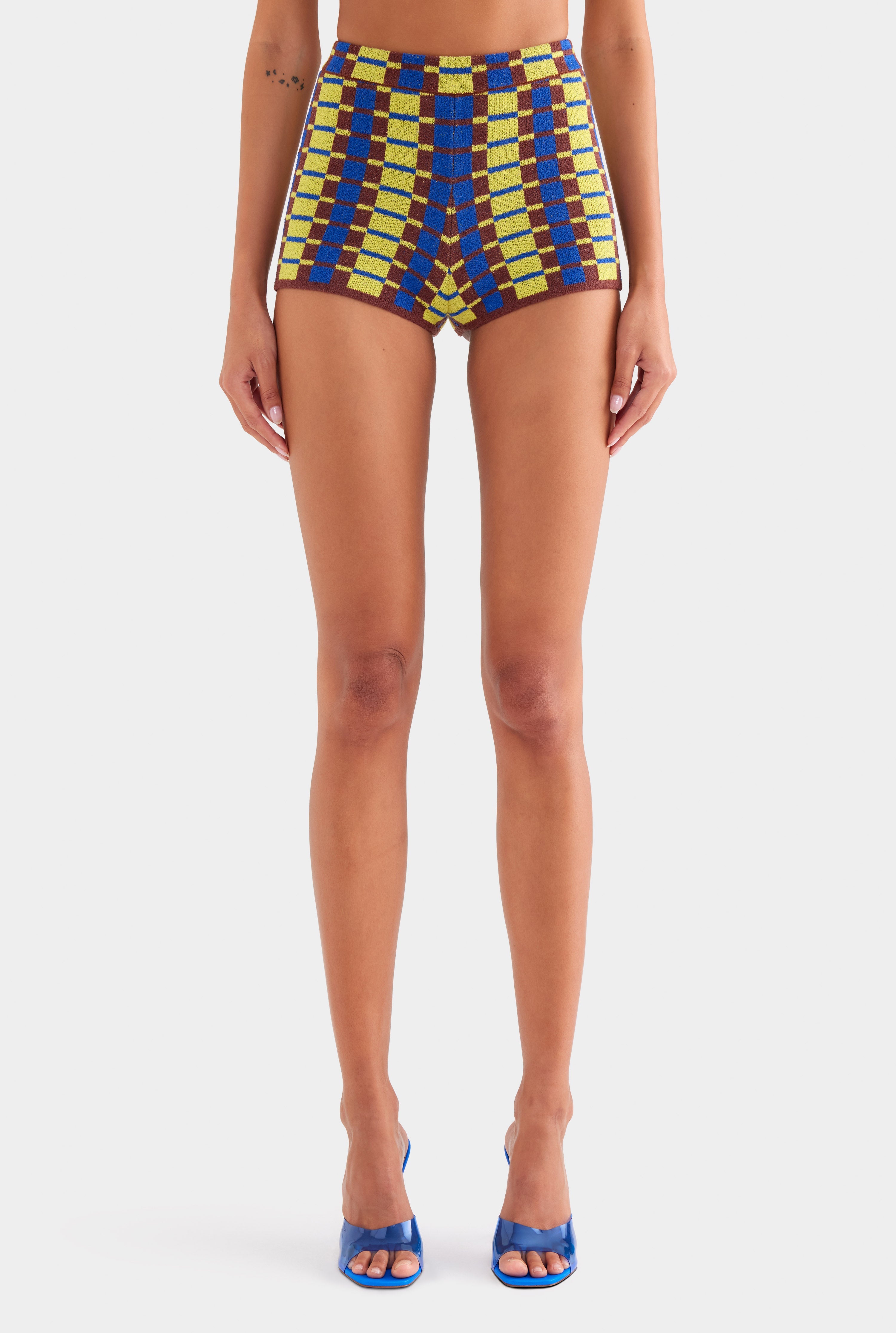 Terry Knit Short - Dijon/Blue/Brown Geo Check
