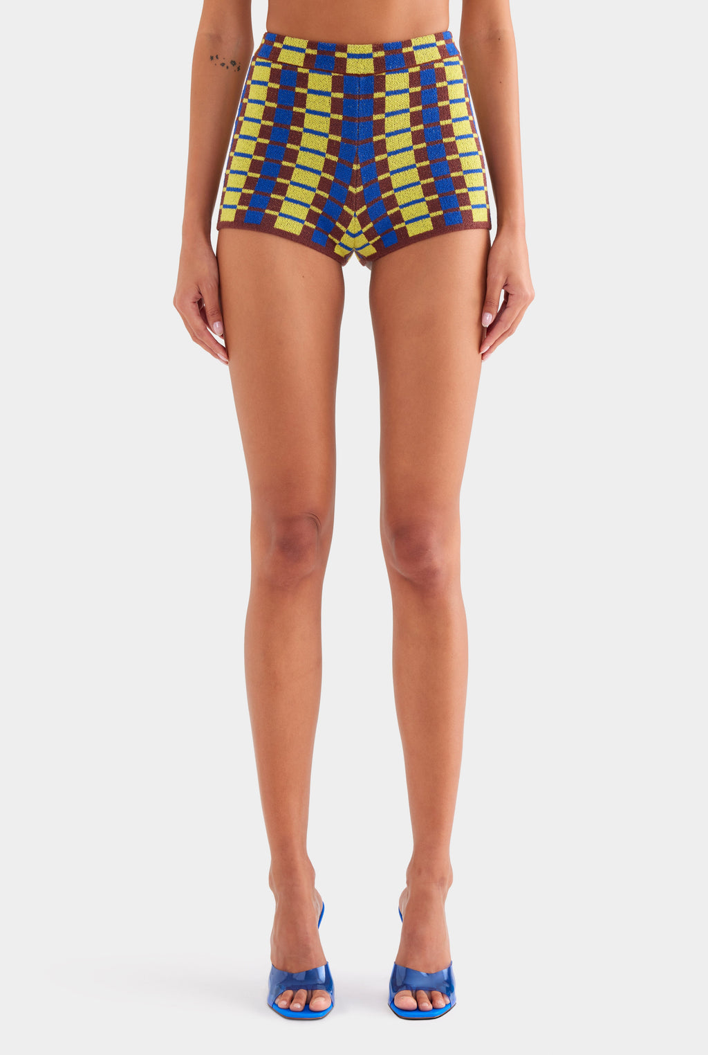 Terry Knit Short - Dijon/Blue/Brown Geo Check