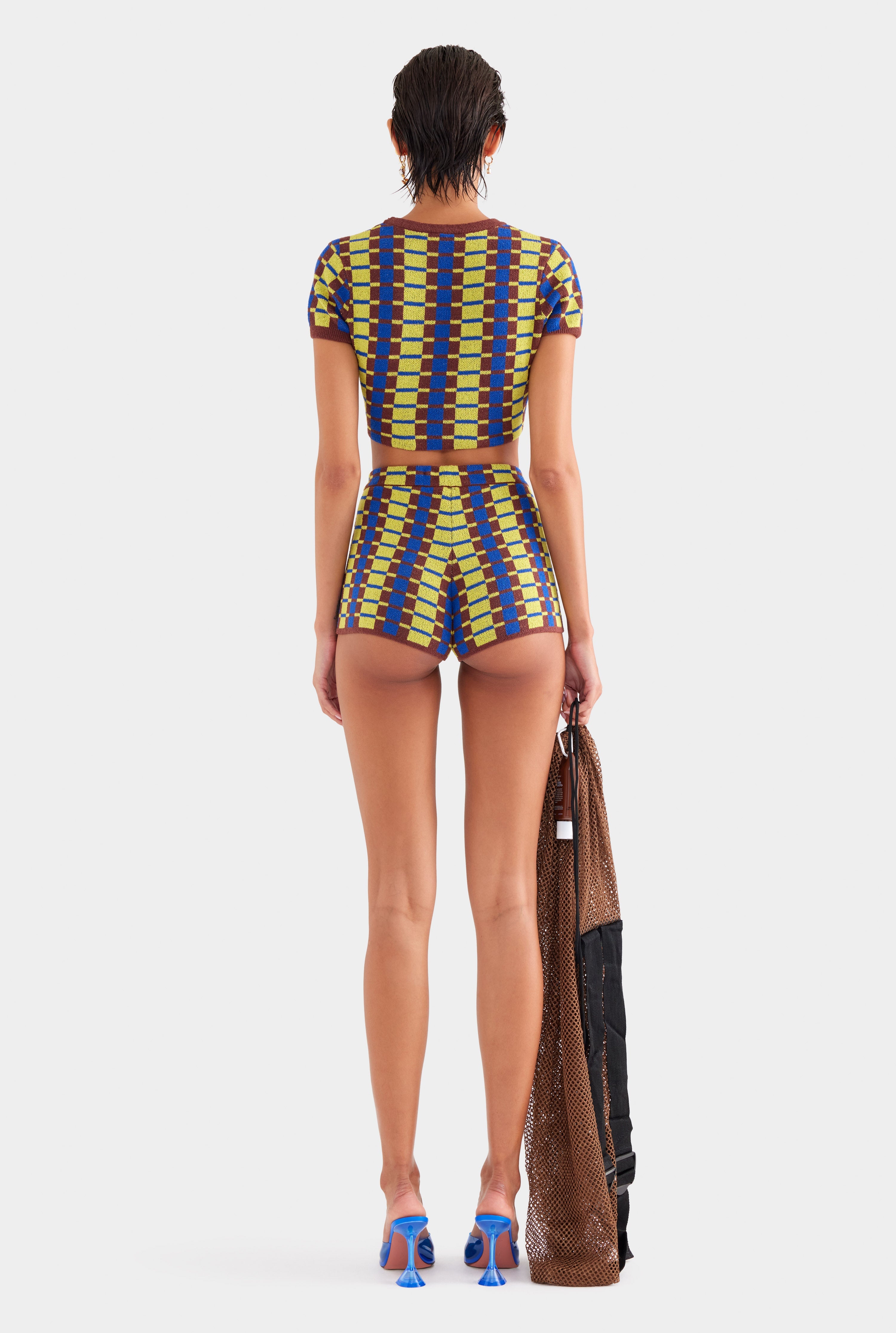 Terry Knit Short - Dijon/Blue/Brown Geo Check