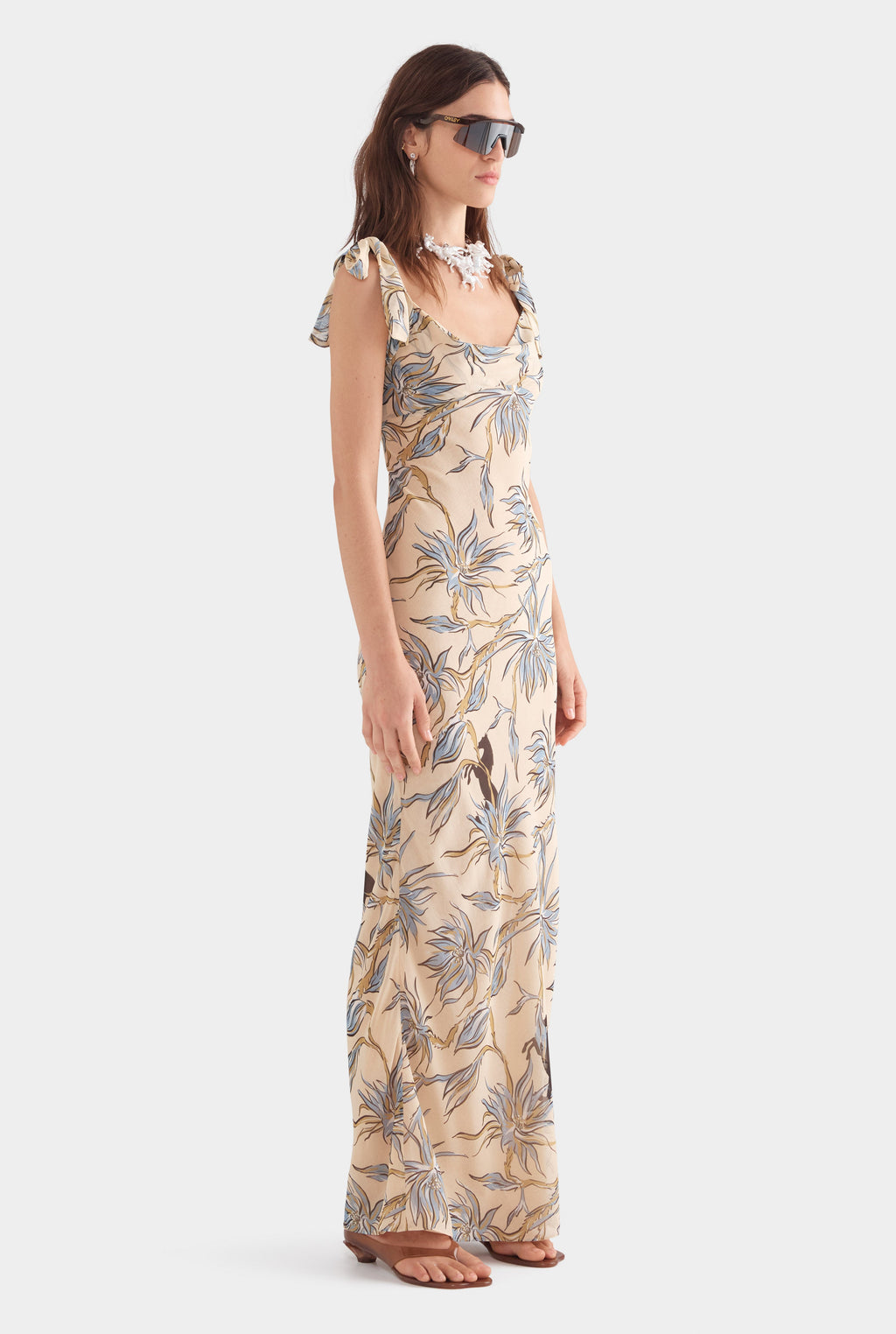 esmara maxi dress Womens Womens Womens Tie Shoulder Silk Maxi Dress in Print