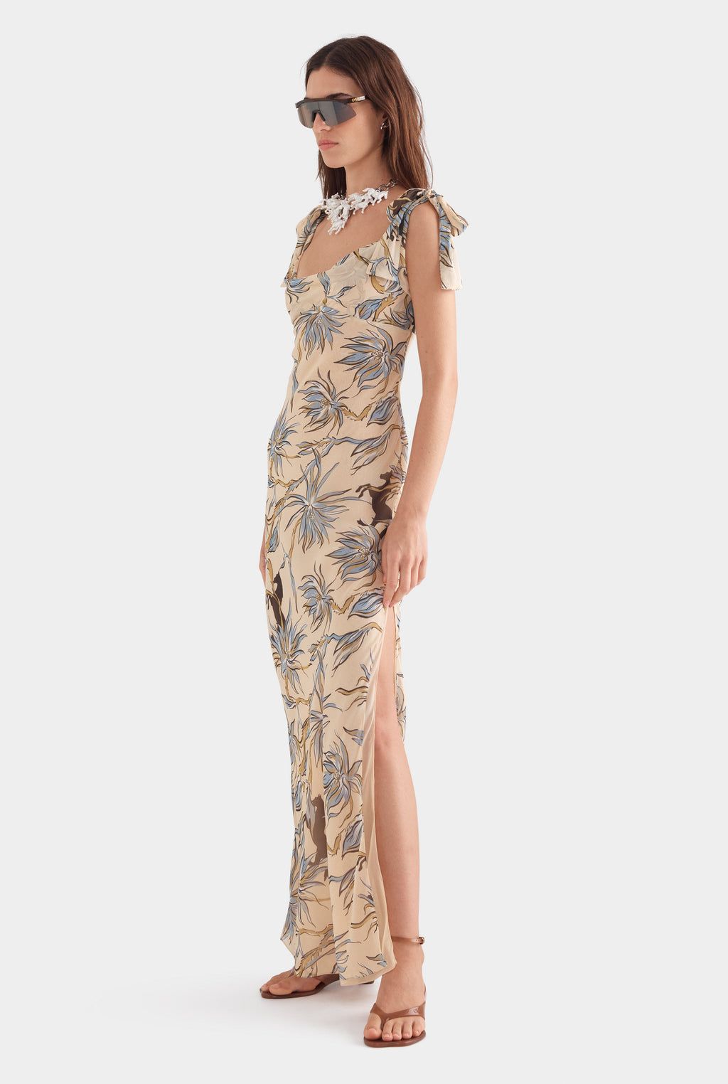 Womens Womens Womens Tie Shoulder Silk Maxi Dress in Print Womens Womens Womens Tie Shoulder Silk Maxi Dress in Print