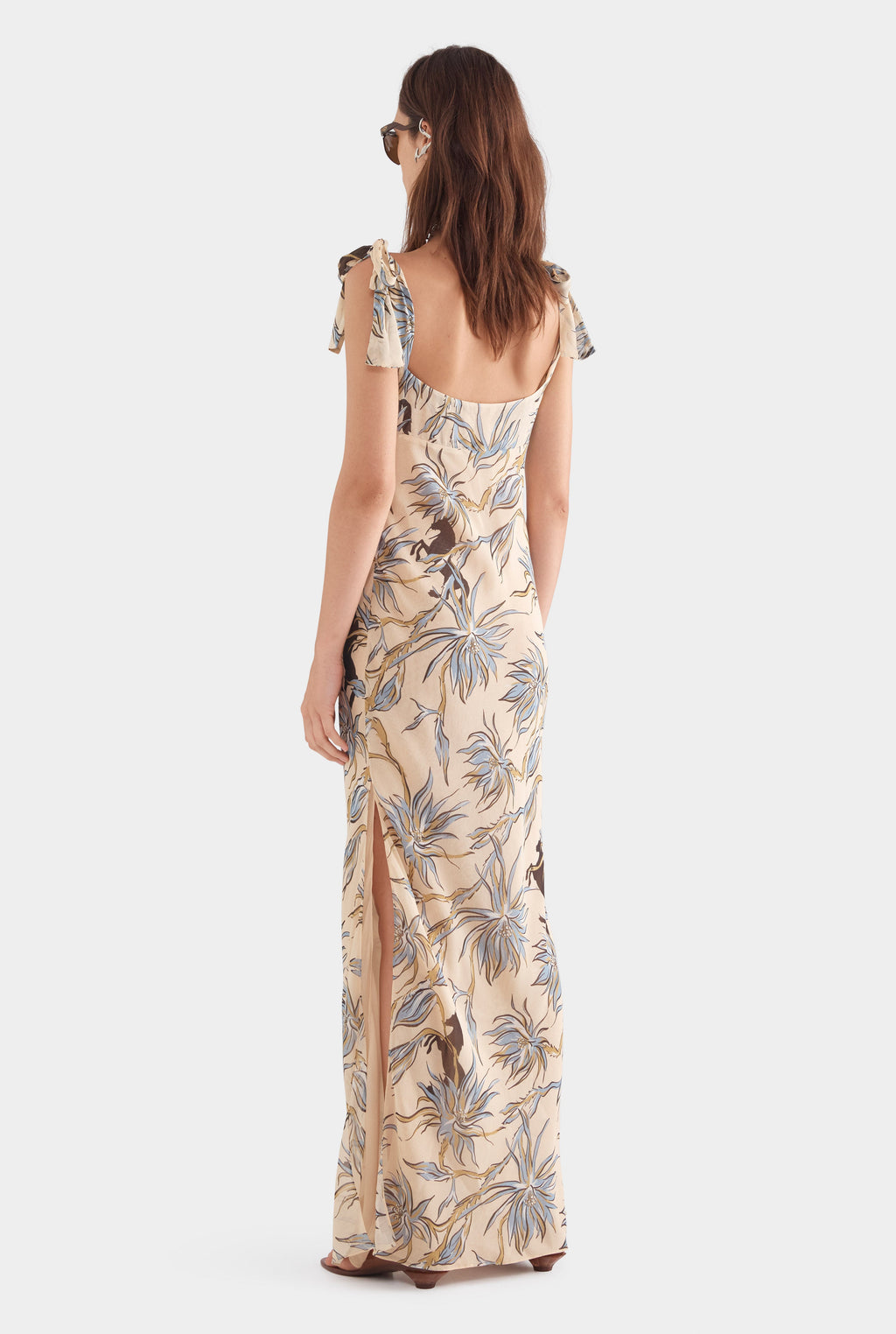 knee length dresses for ladies Womens Tie Shoulder Silk Maxi Dress in Print