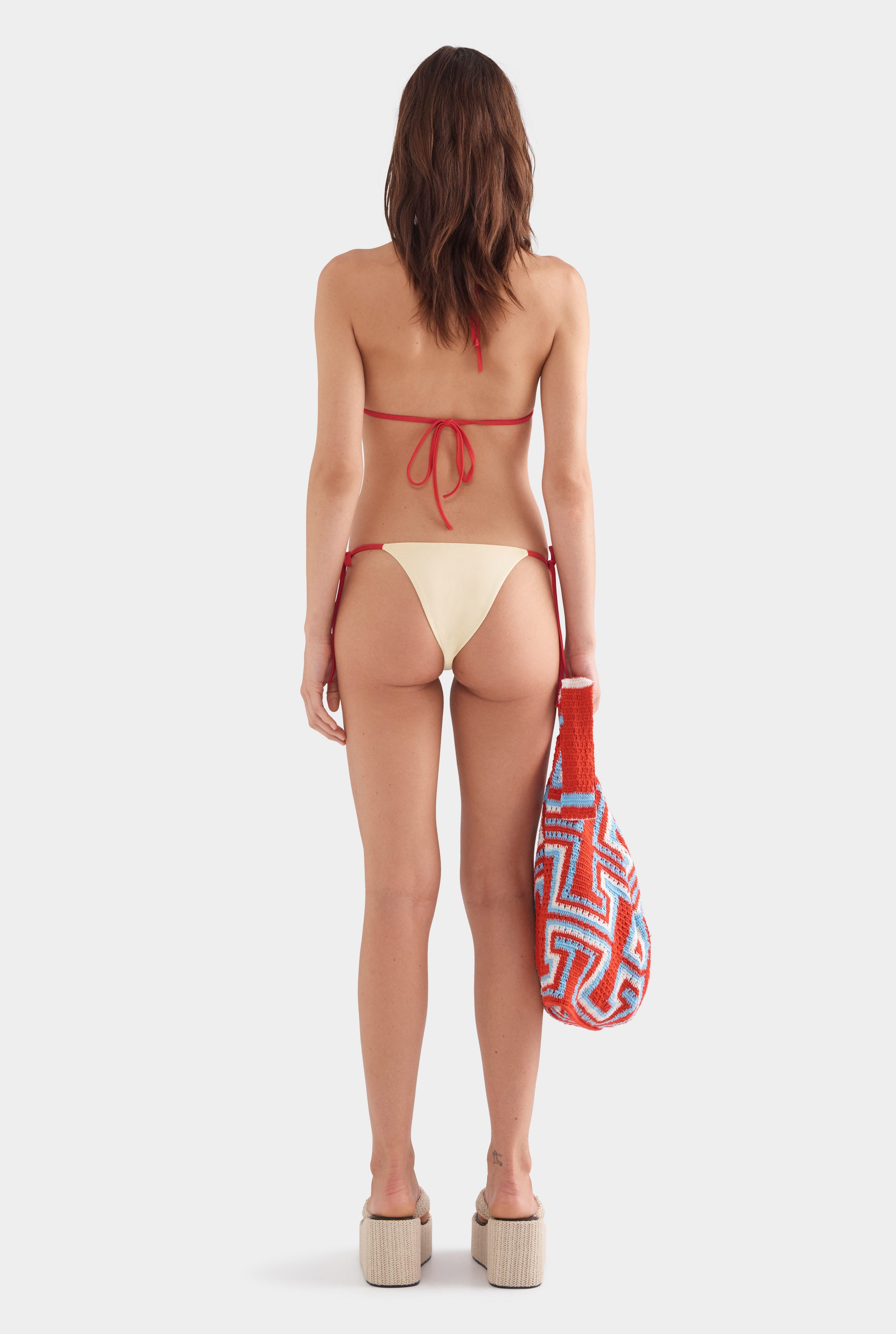Tie Side Bikini Brief - Dusty Yellow/Red