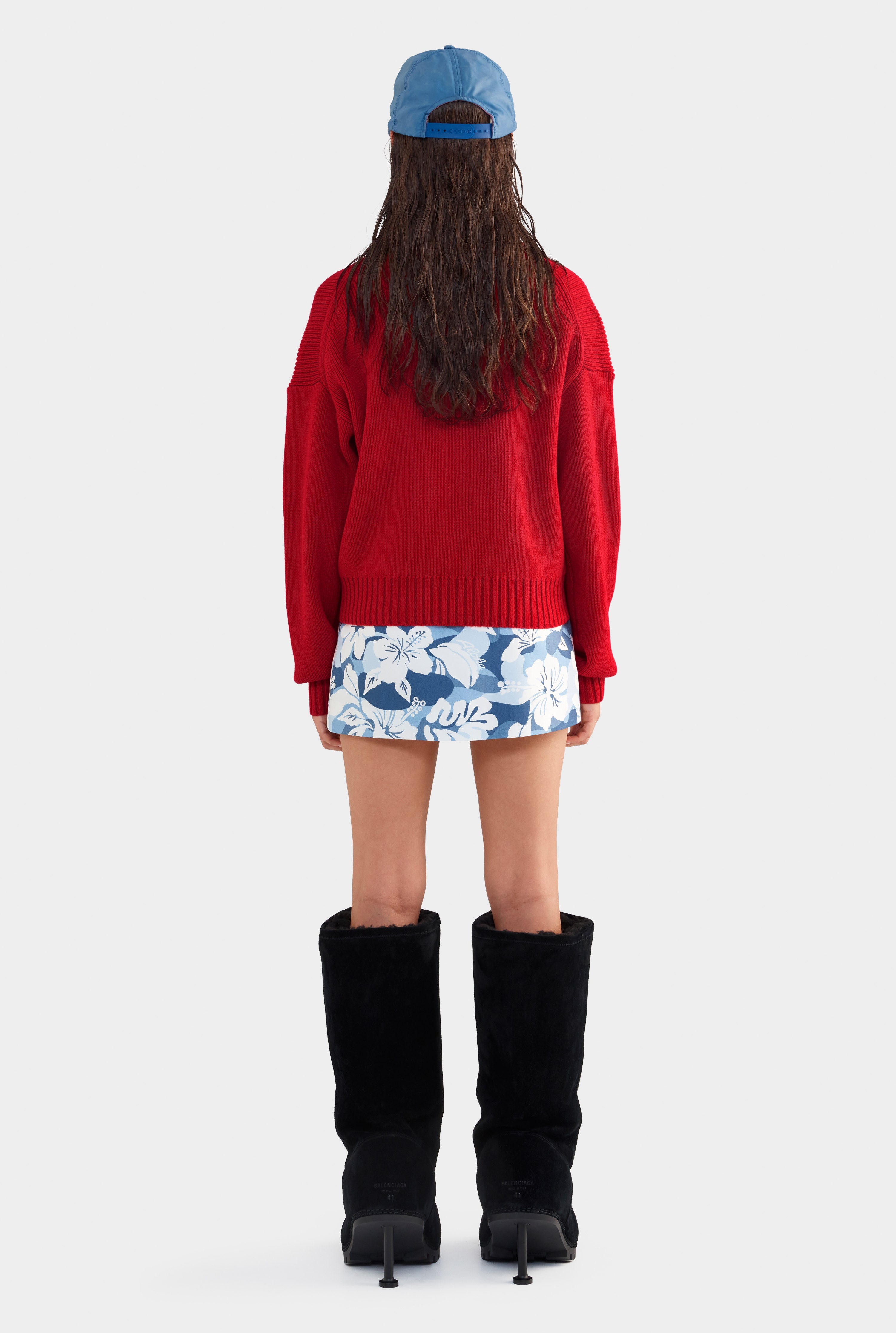 V Neck Cotton Knit Sweater - Red