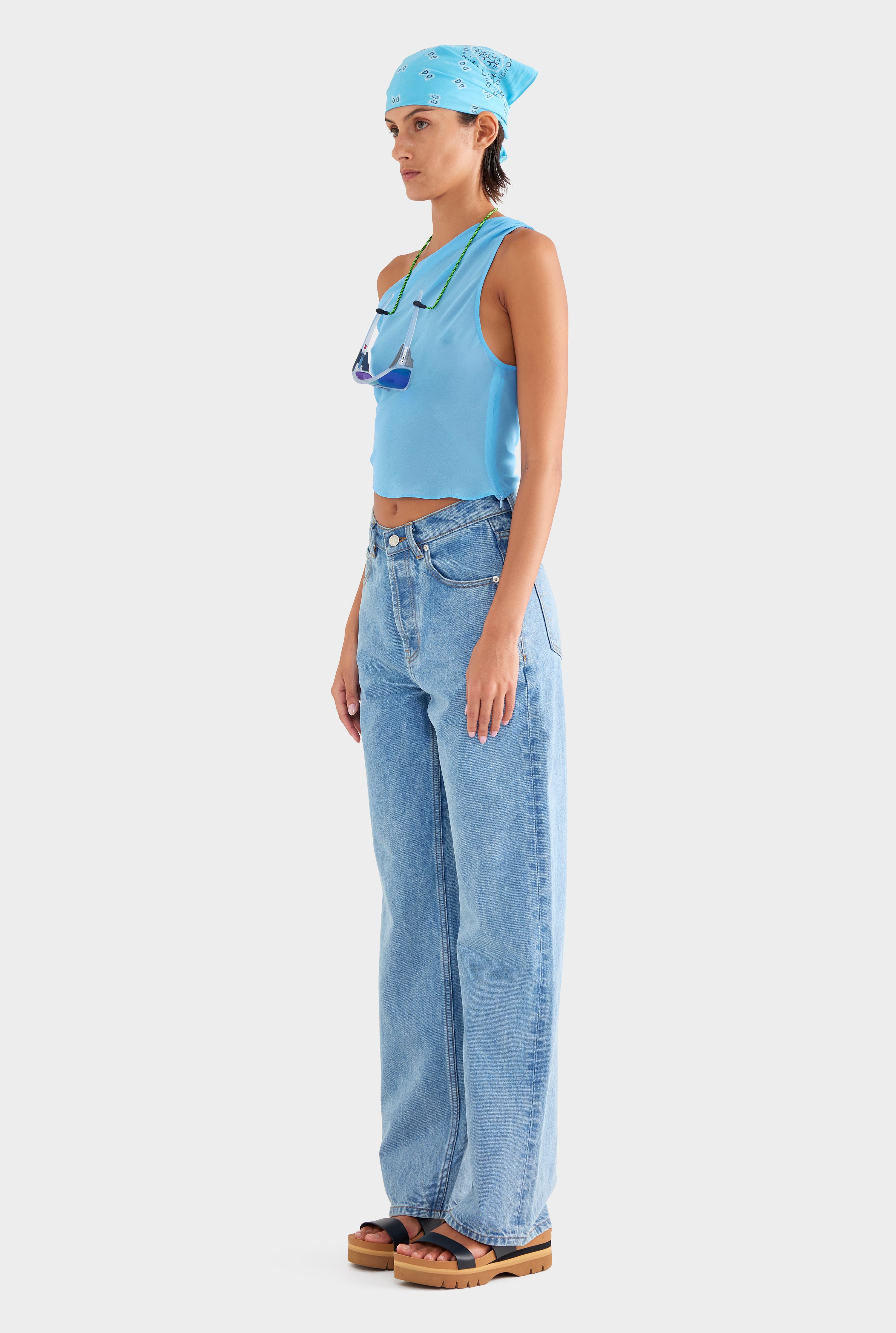 V Front Denim Jean - Light Blue