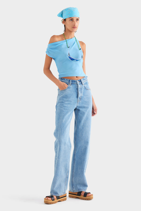 V Front Denim Jean - Light Blue