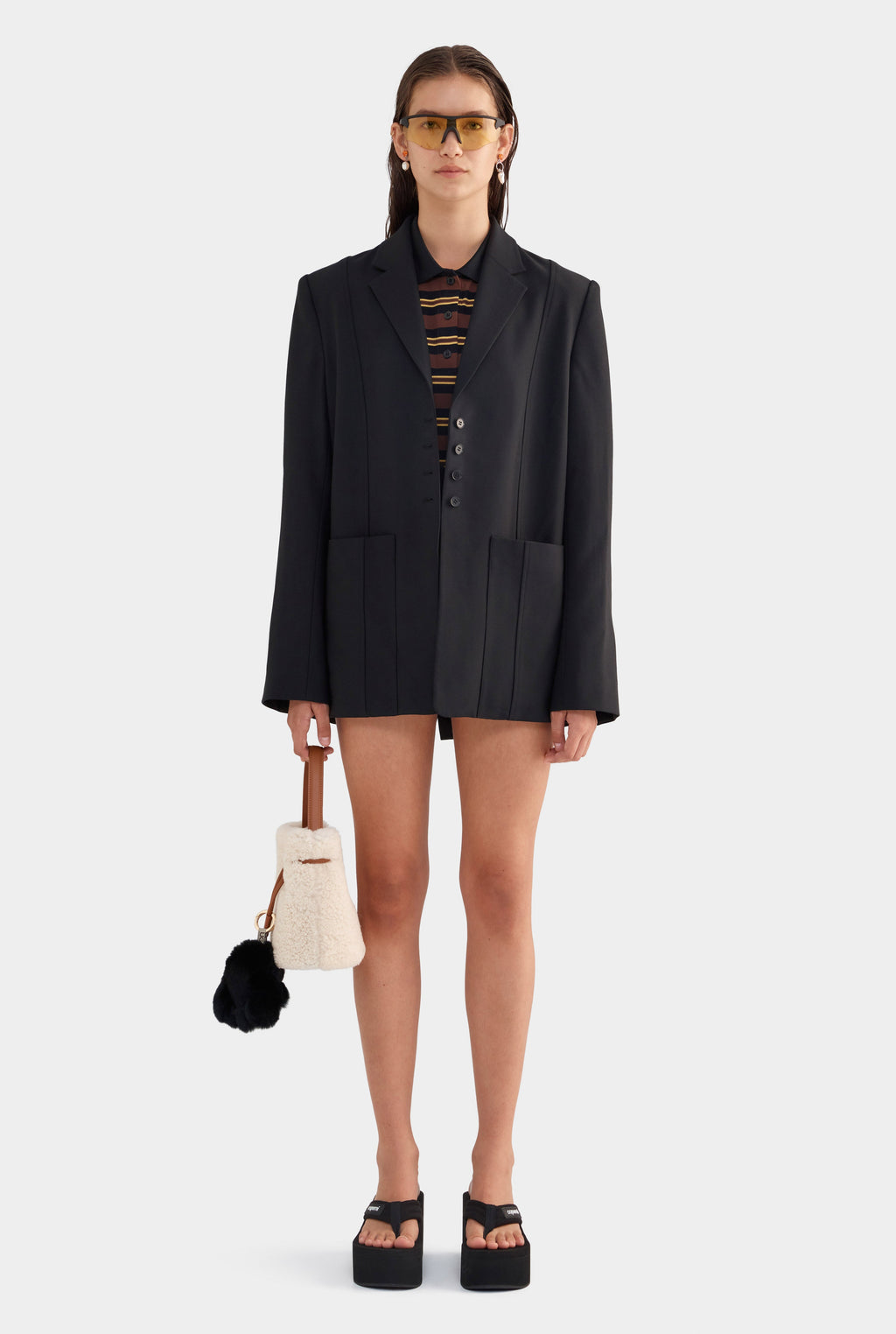 Wool Pinstitch Blazer - Black