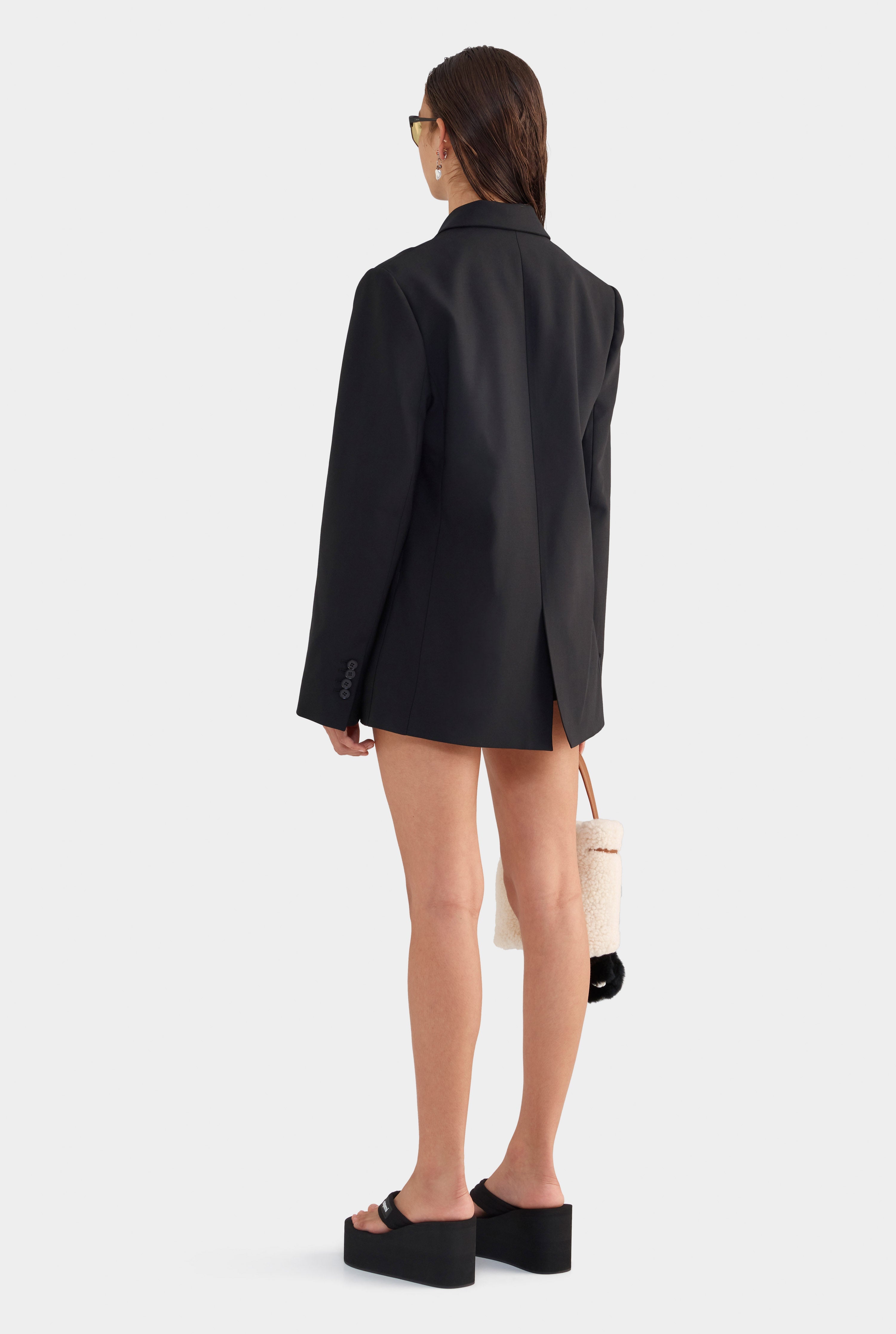 Wool Pinstitch Blazer - Black