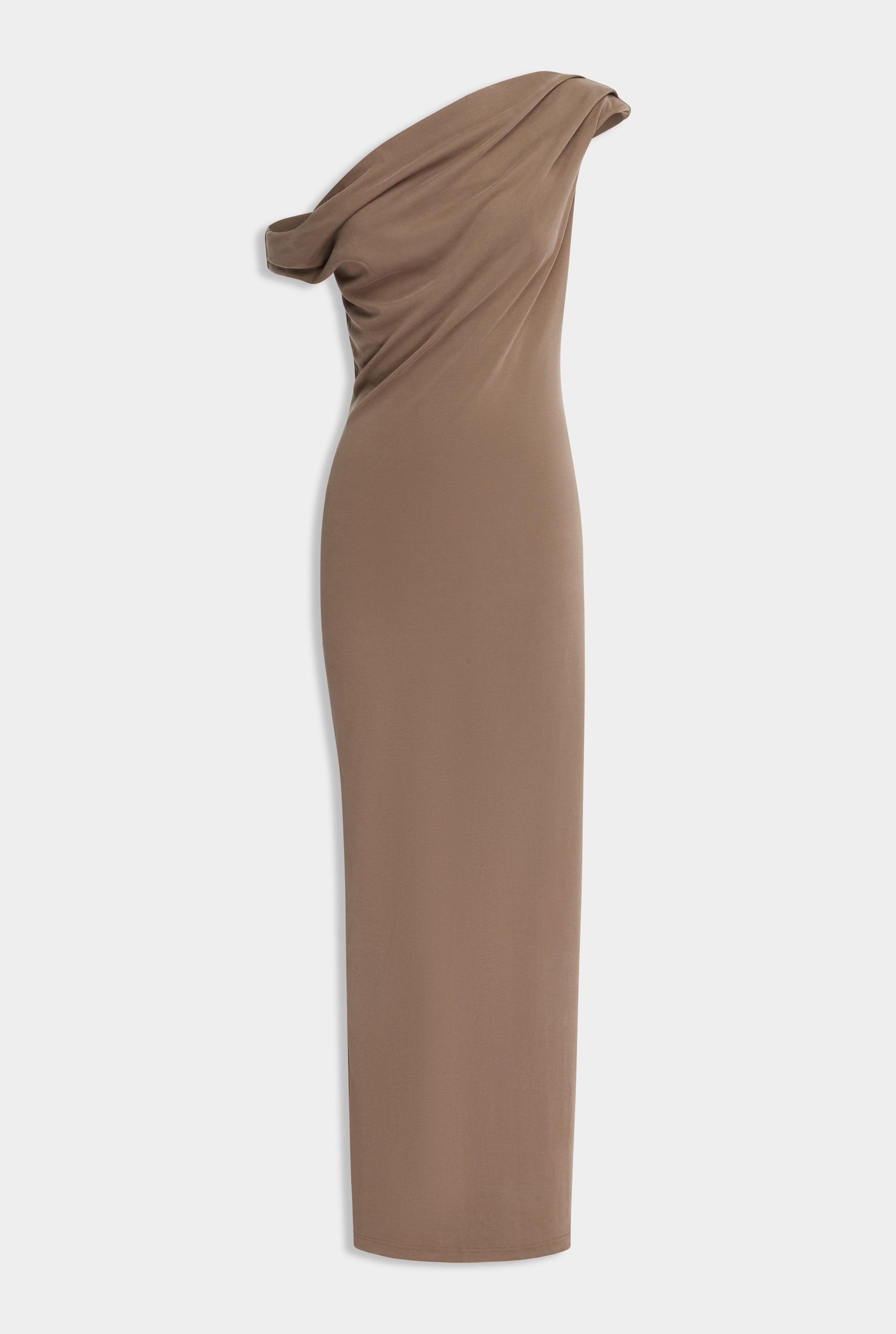 Asymmetrical Draped Jersey Dress - Chestnut