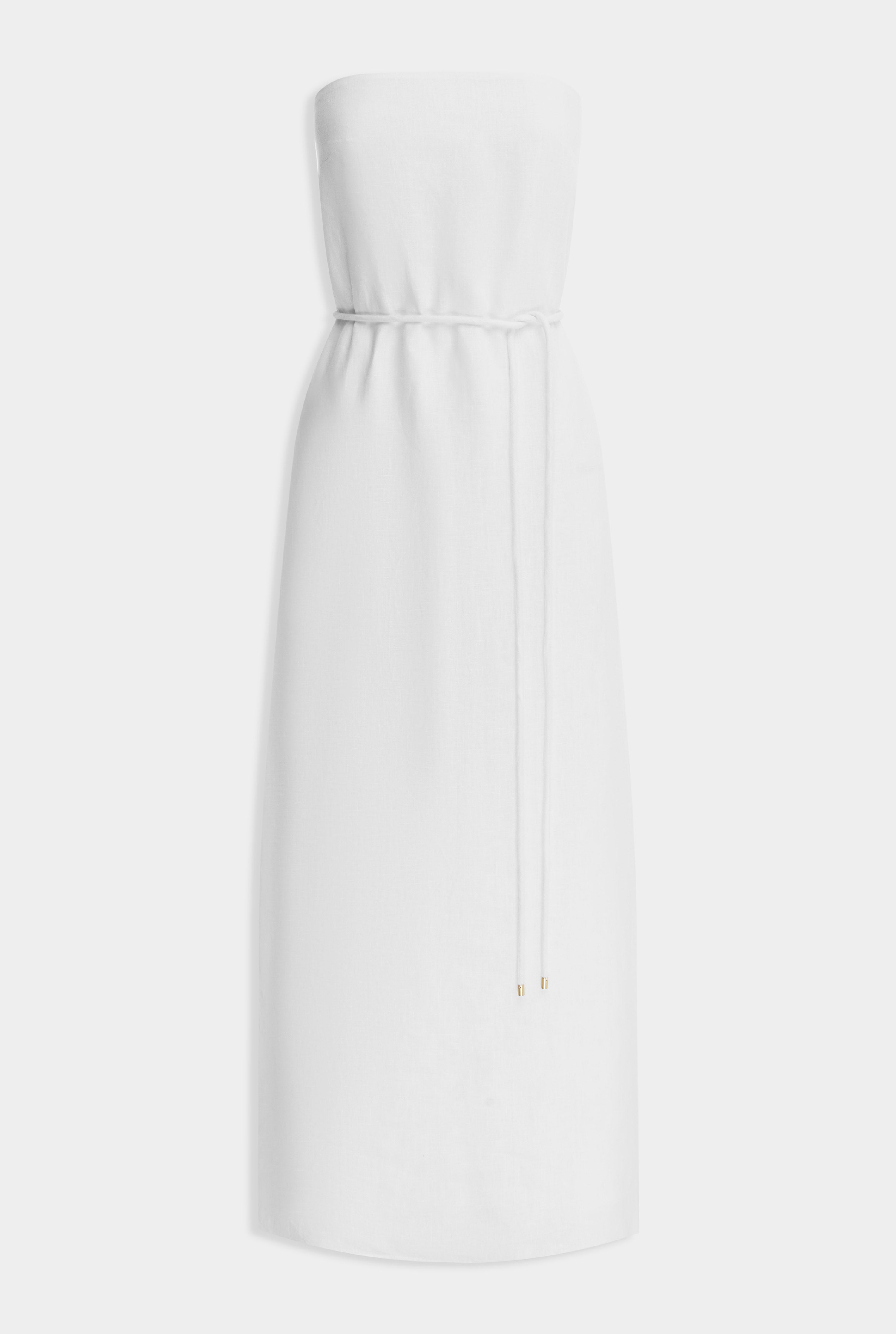 Linen Strapless Maxi Dress - White