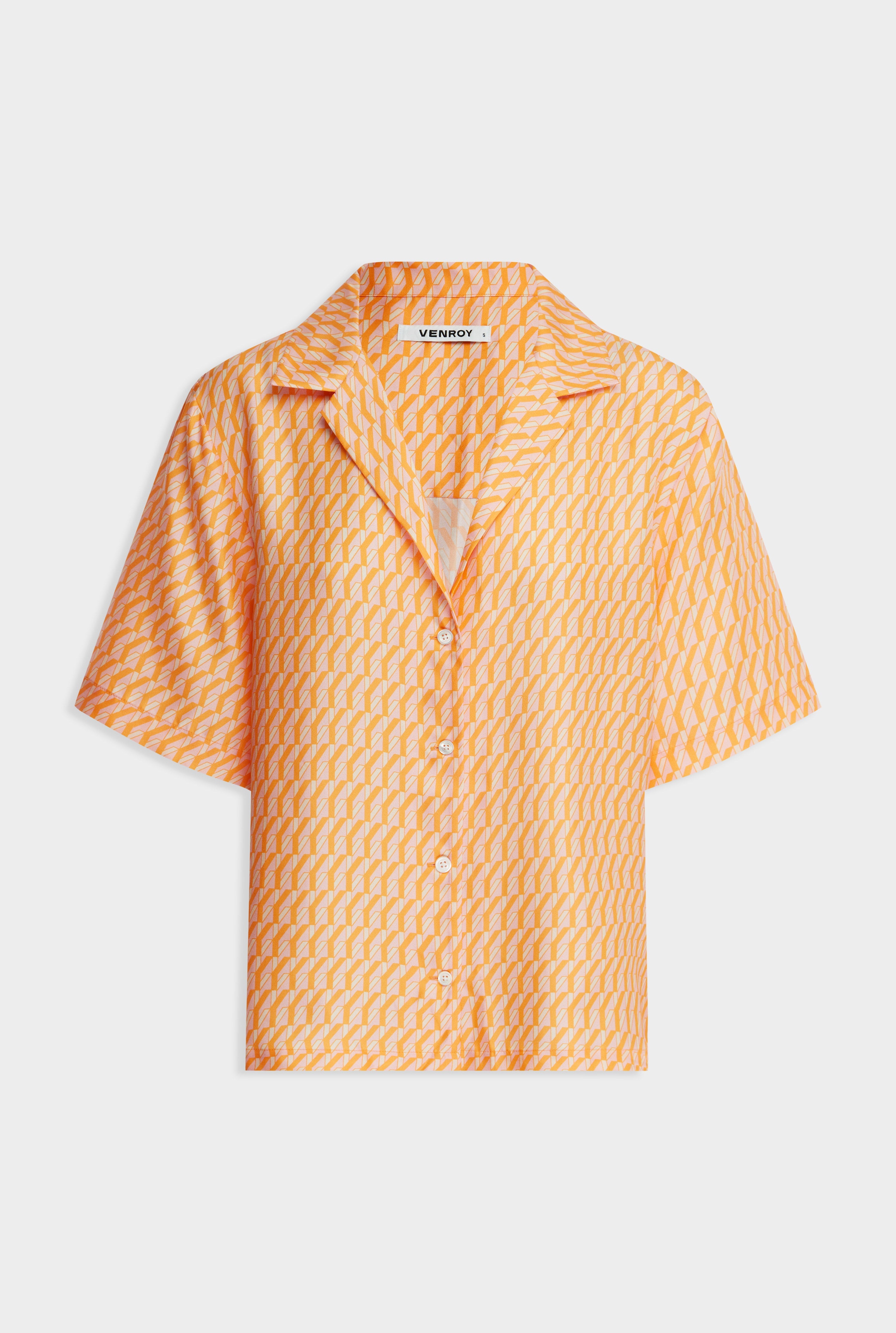Relaxed Silk Camp Collar Shirt - Bright Orange/Pink V Monogram