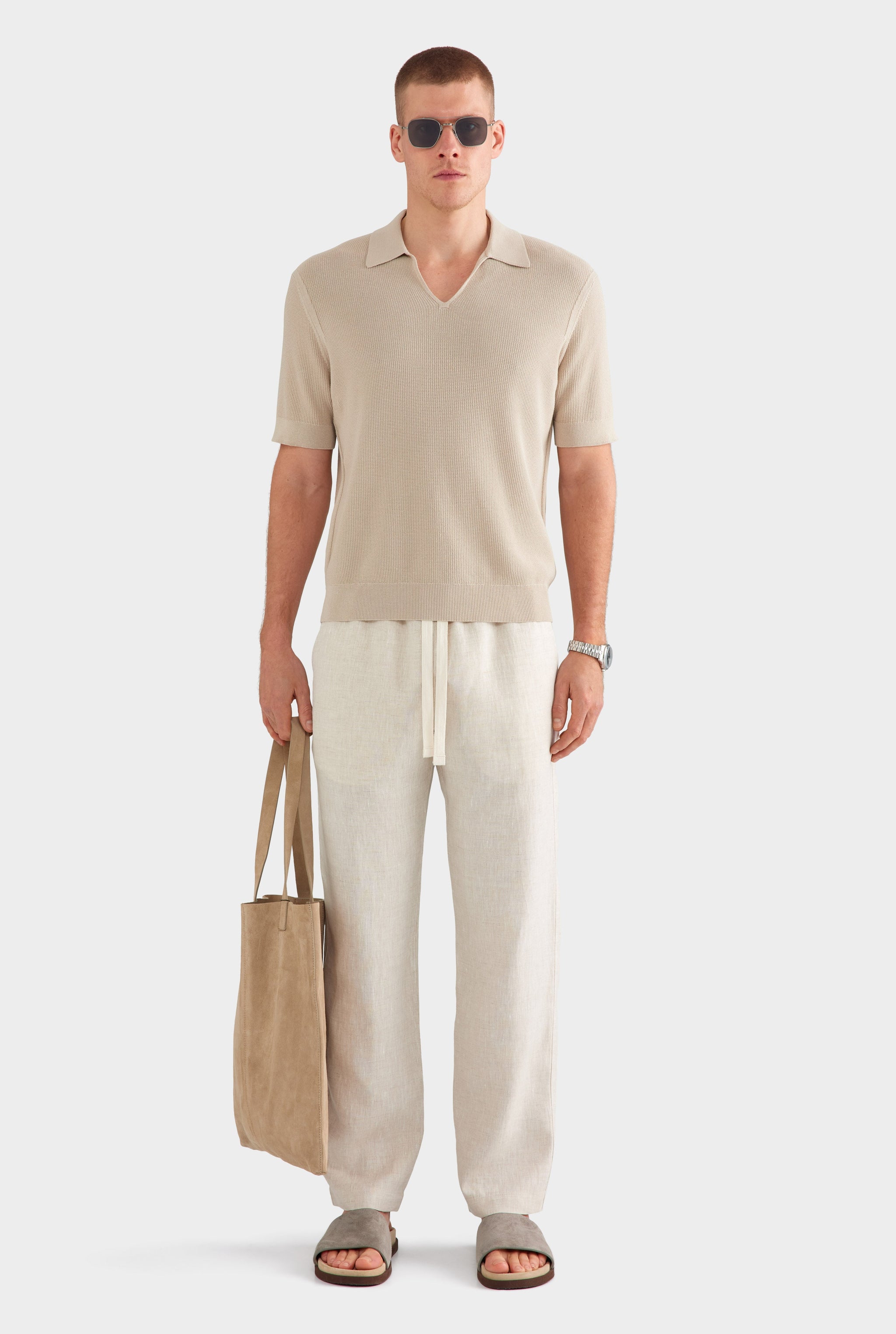Lightweight Knit Polo - Taupe