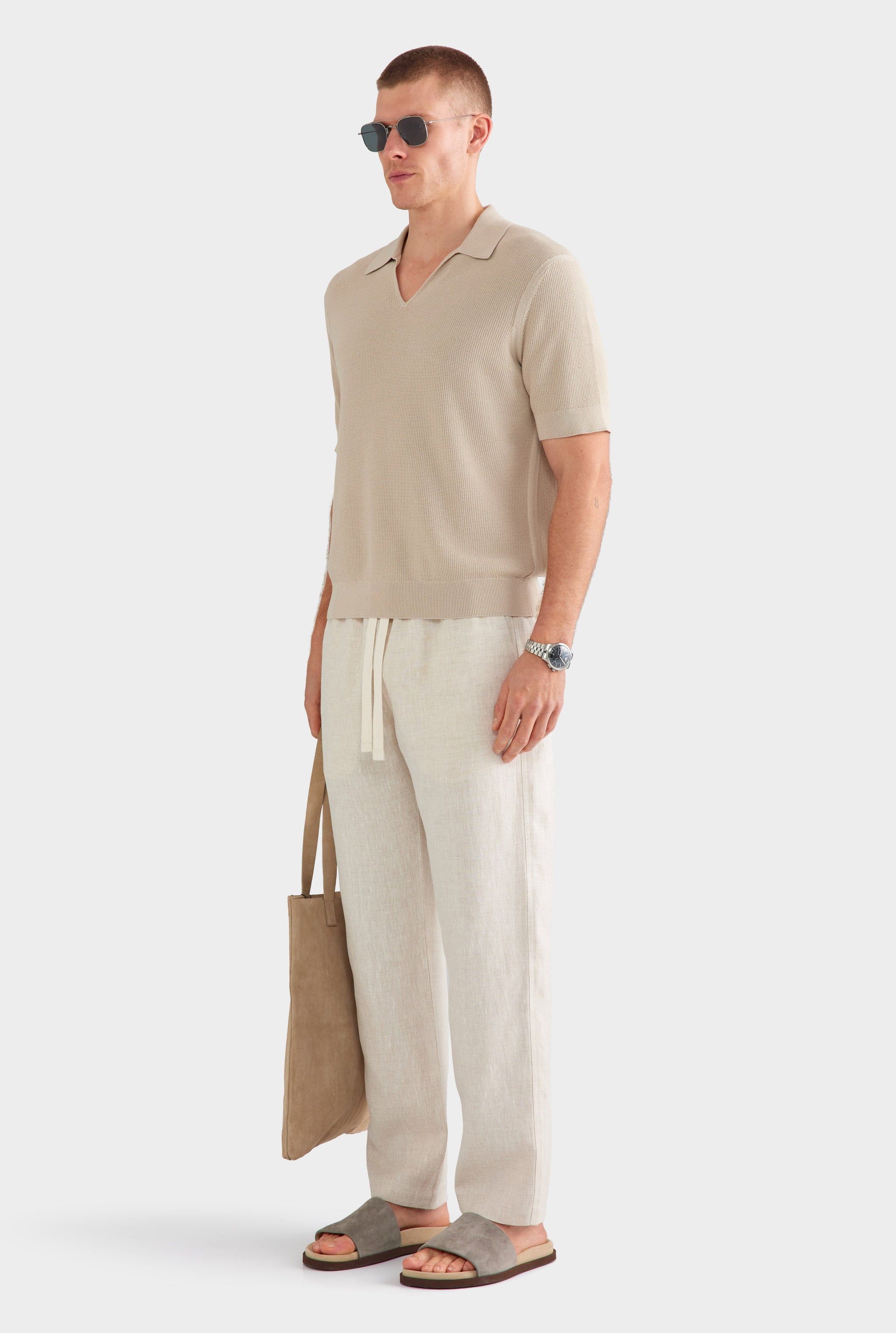 Lightweight Knit Polo - Taupe