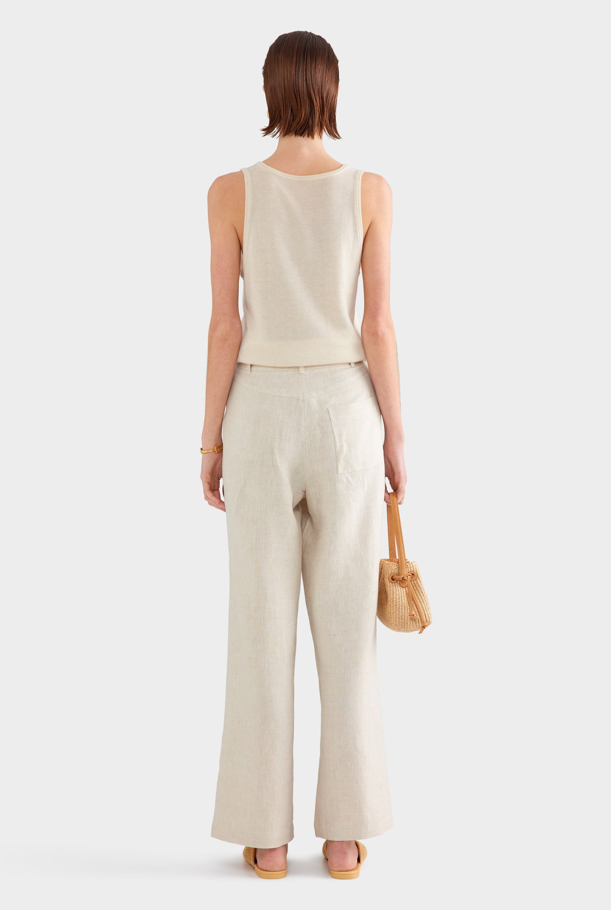 Fixed Waist Linen Trouser - Sand