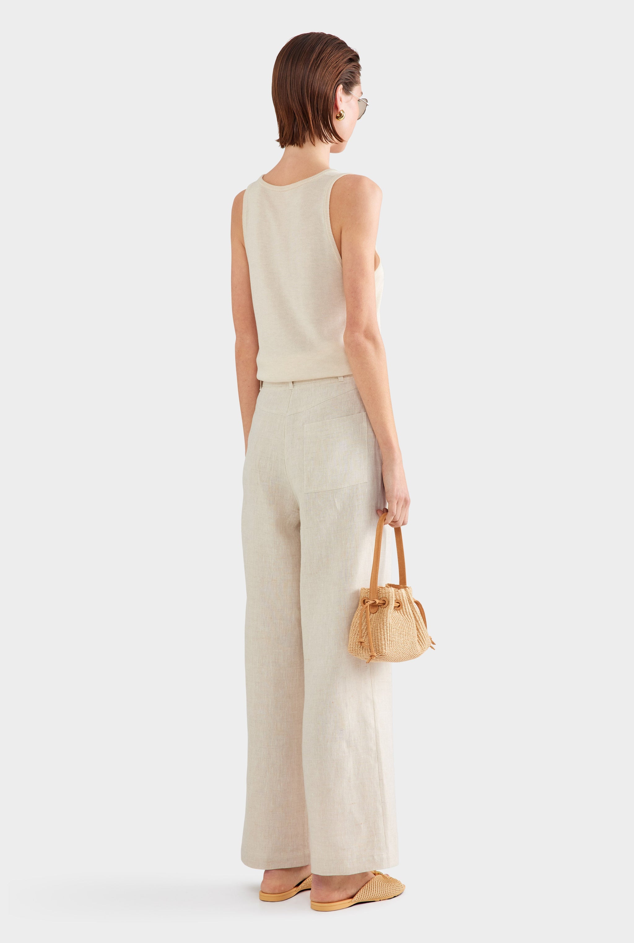 Fixed Waist Linen Trouser - Sand