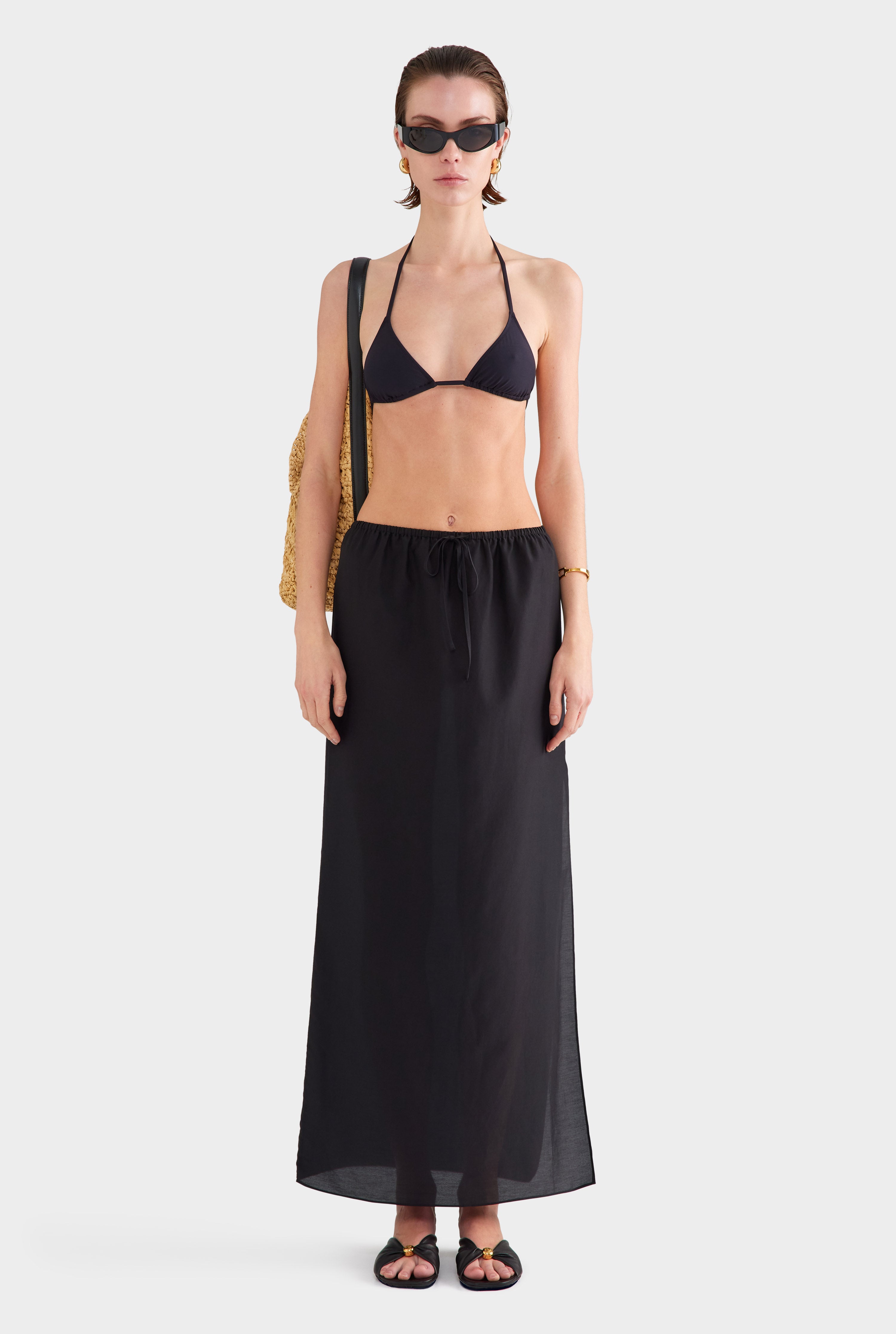 Silk Cotton Maxi Skirt - Black