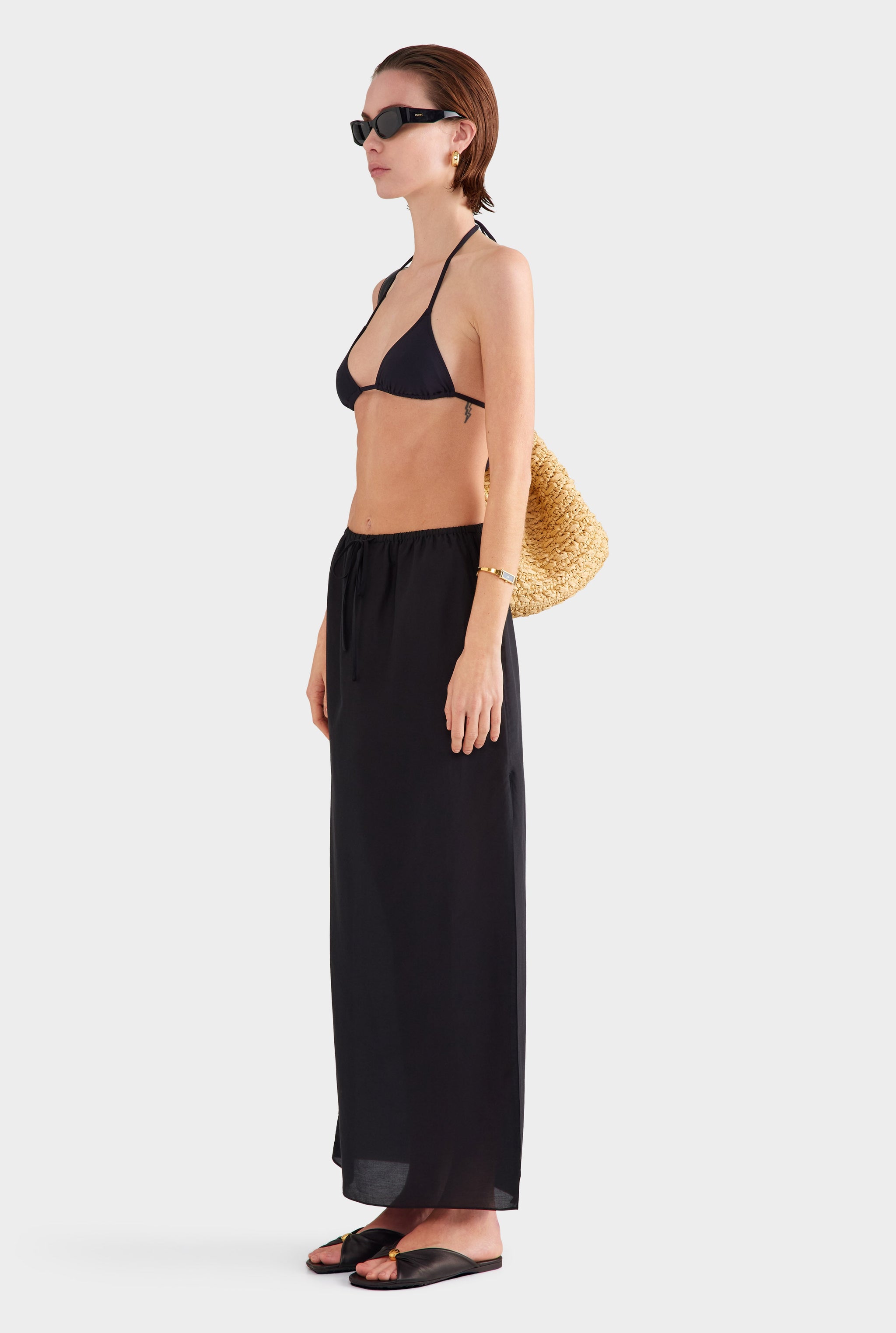 Silk Cotton Maxi Skirt - Black