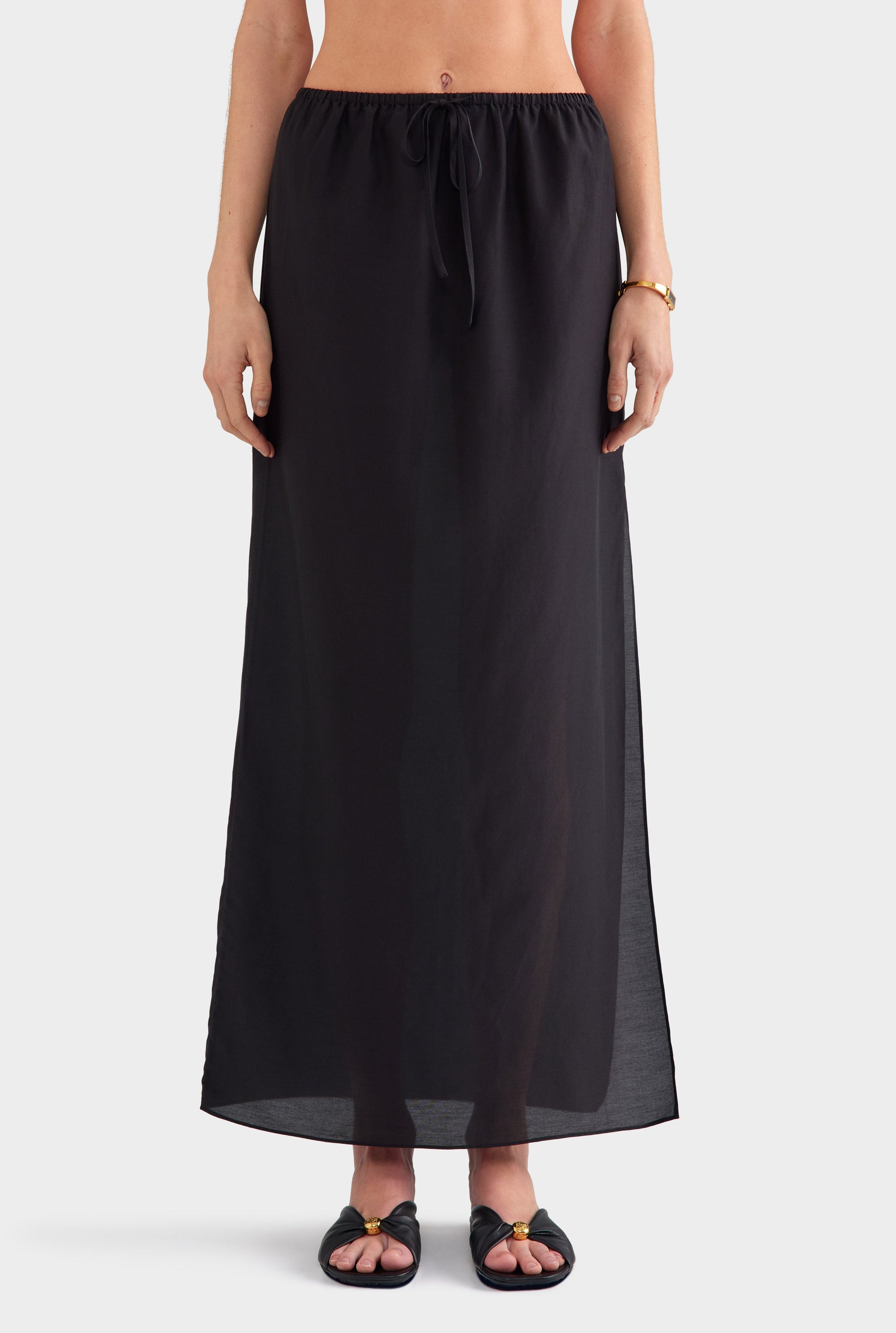 Silk Cotton Maxi Skirt - Black